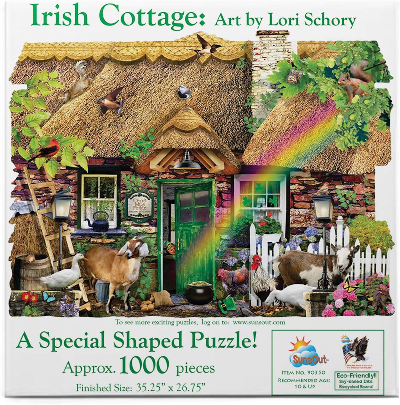Sunsout Irish Cottage 1000 pc Special Shape  Jigsaw Puzzle 90350