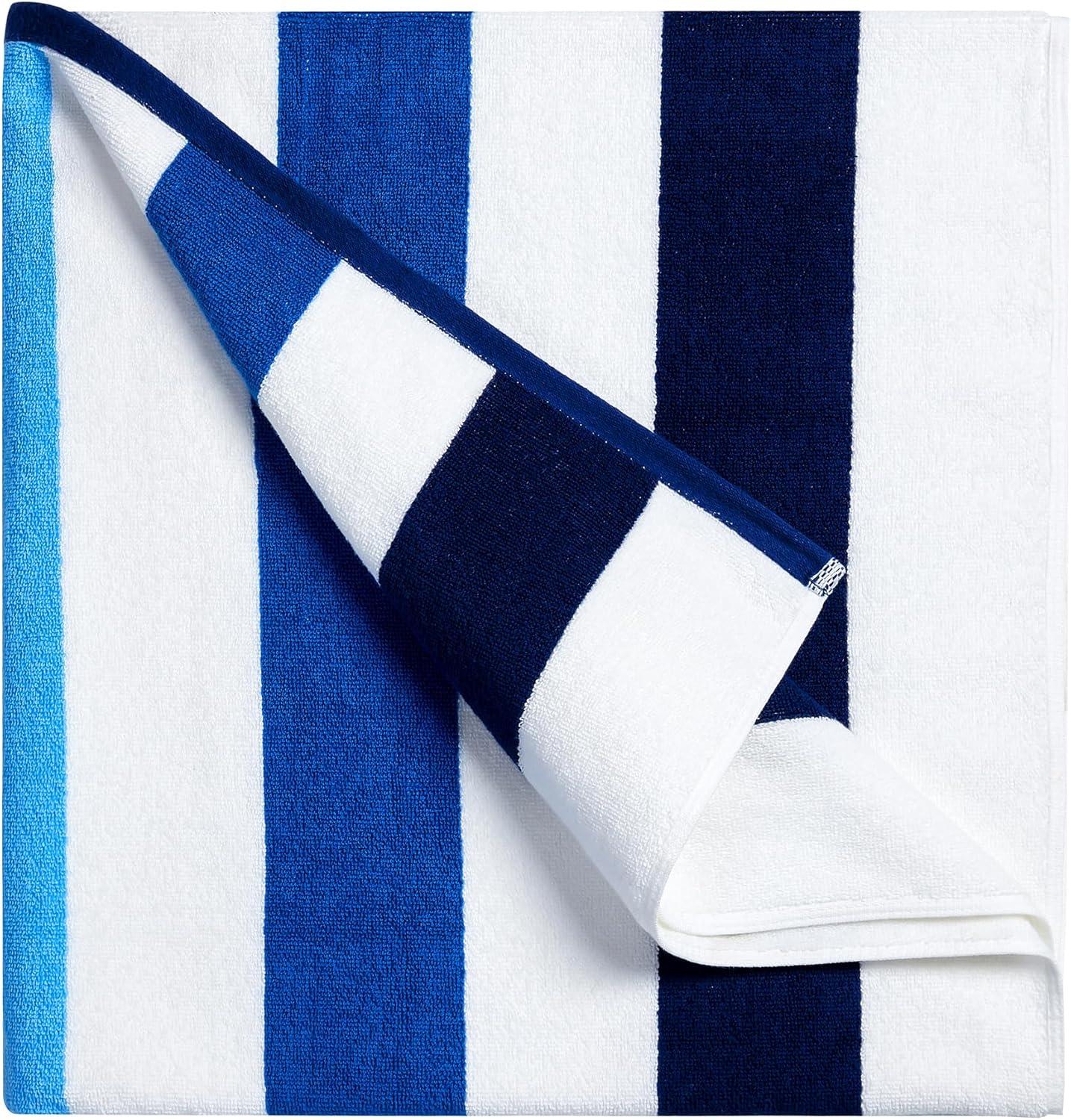 Cotton Oversized Beach Towel - Extra Large 40"X70" Plush Thick Pool Towel, XL Fluffy Multi Blue Beach Towels Stripe Swimming Towel for Adults Mens Women