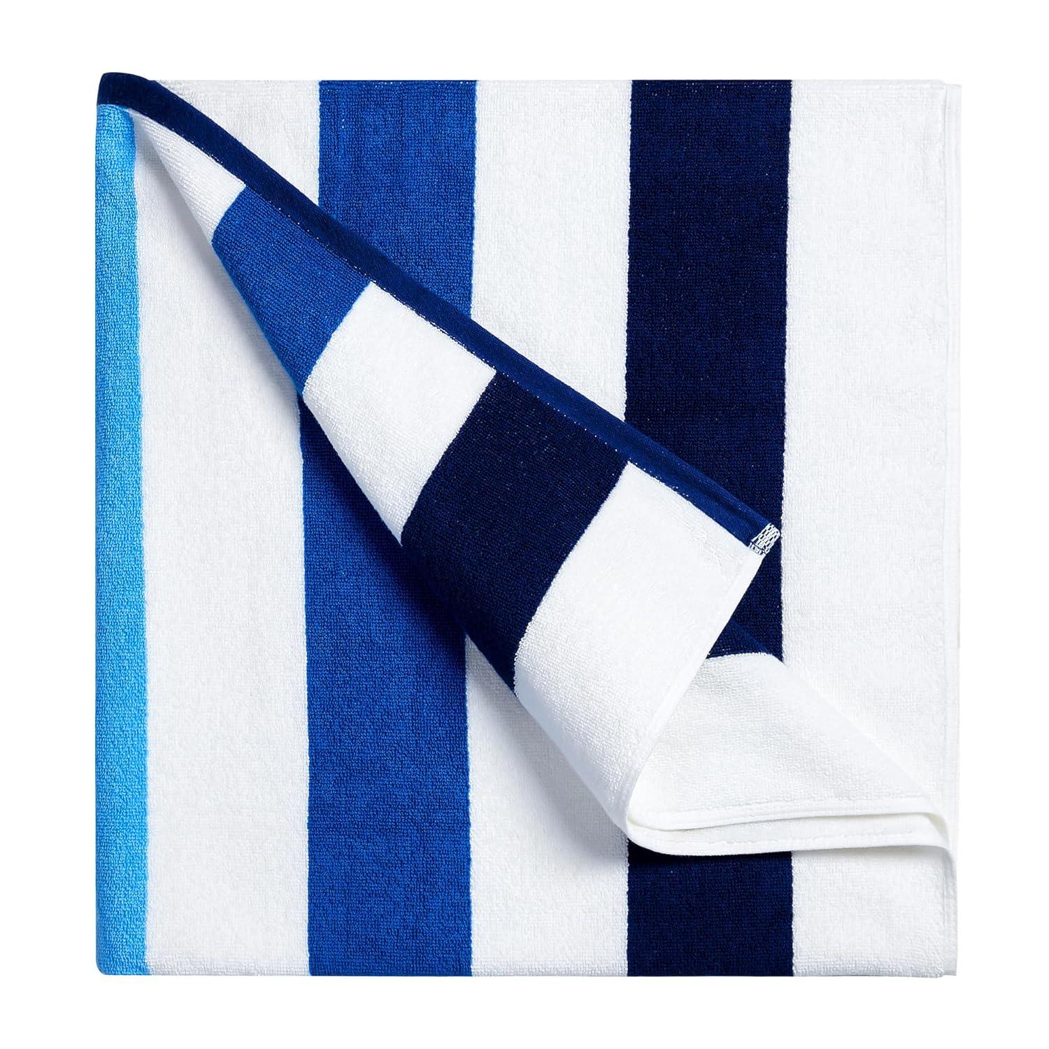 Cotton Oversized Beach Towel - Extra Large 40"X70" Plush Thick Pool Towel, XL Fluffy Multi Blue Beach Towels Stripe Swimming Towel for Adults Mens Women