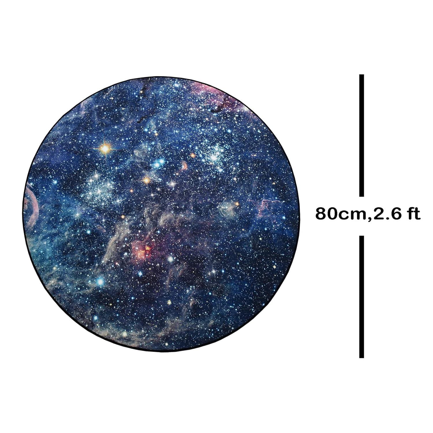 Galaxy Round Rugs, Universe Space Nebula Stars Starry Carpet Large Floor Mat for Living Room, Bedroom (Galaxy, 2.6 ft Diameter)