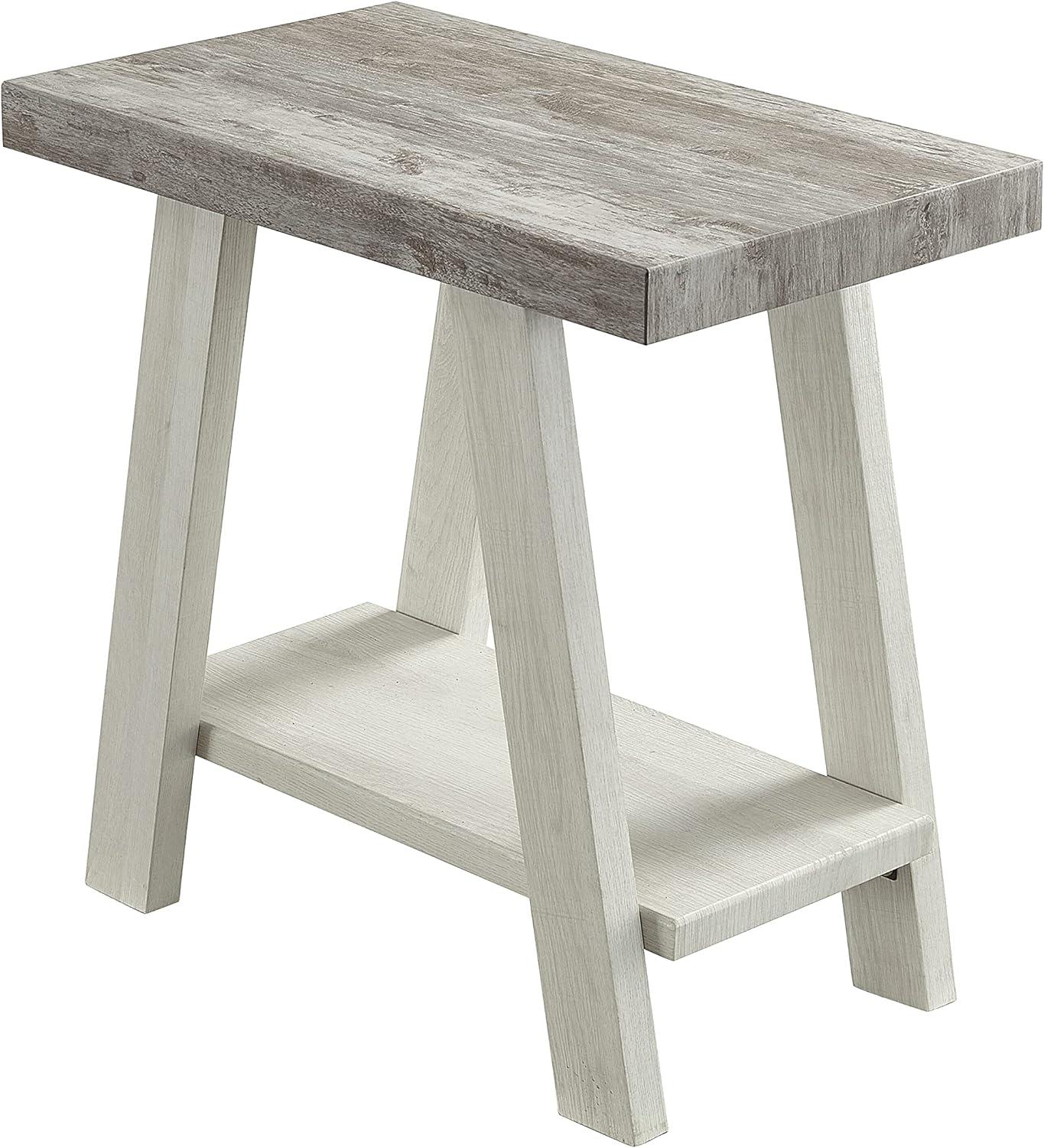 Roundhill Furniture Athens Wood Shelf End Table in Weathered Gray/Beige