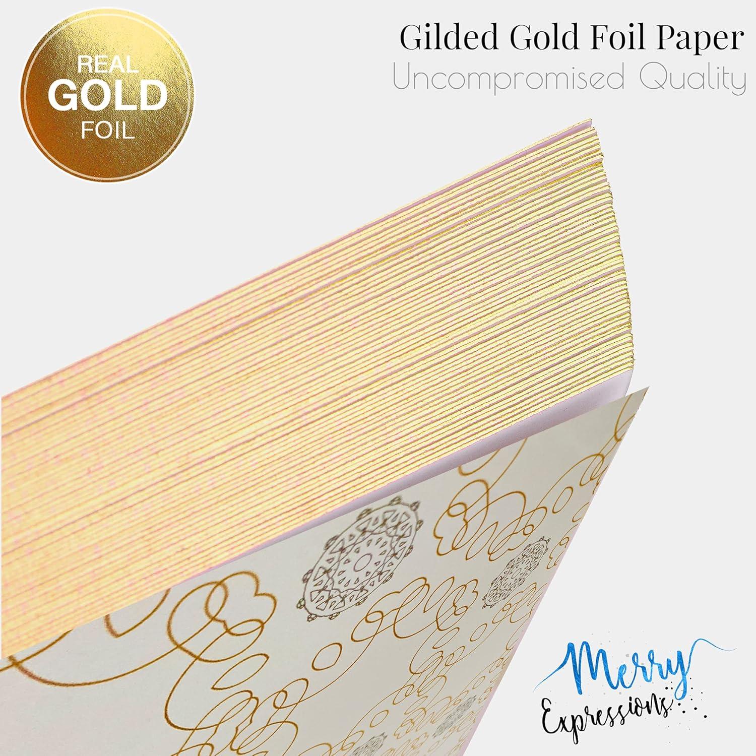 Merry Expressions Gold Guest Book & Pen - 9"x7" Hardcover White Polaroid Book 100 Page/50 Sheets - F Gilded Edges for Guests & Visitors to Sign at a Wedding, Party, Baby or Bridal Shower