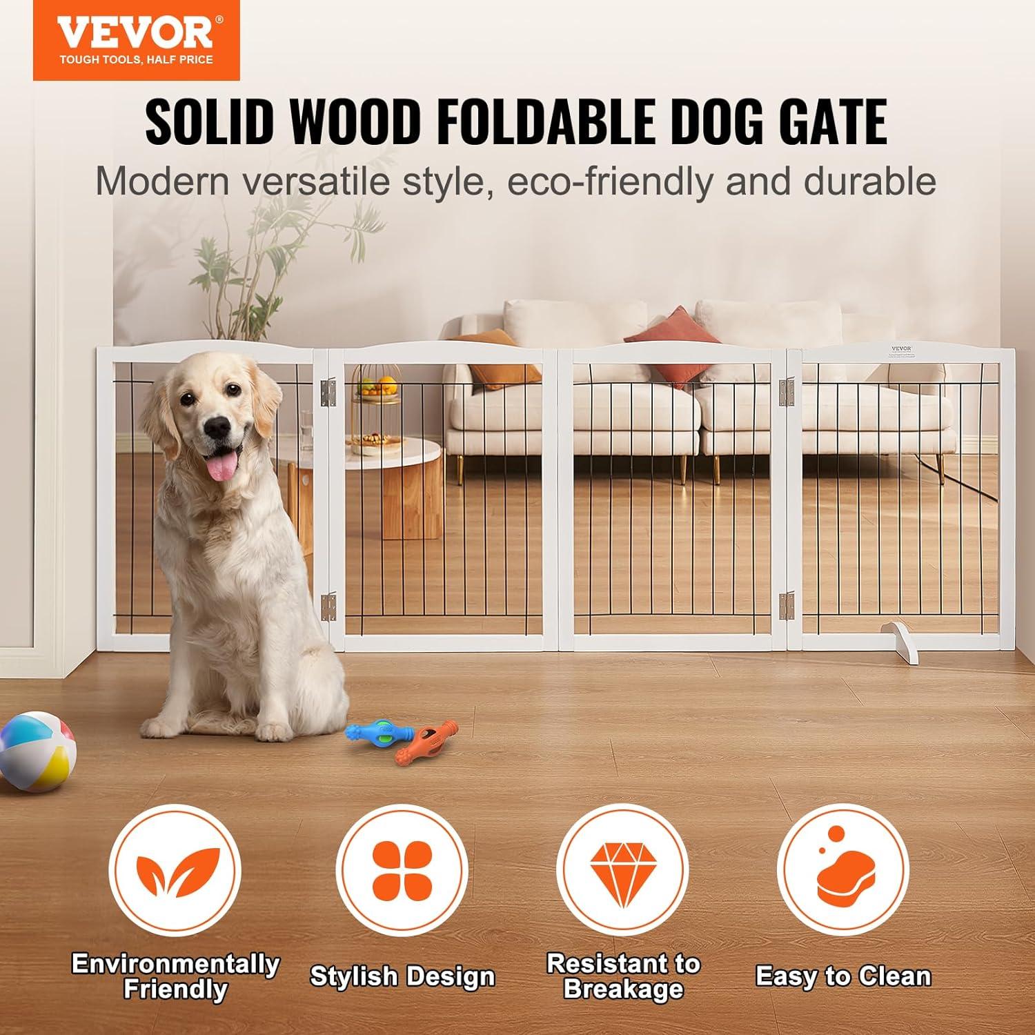 White Freestanding Solid Wood and Metal Pet Gate