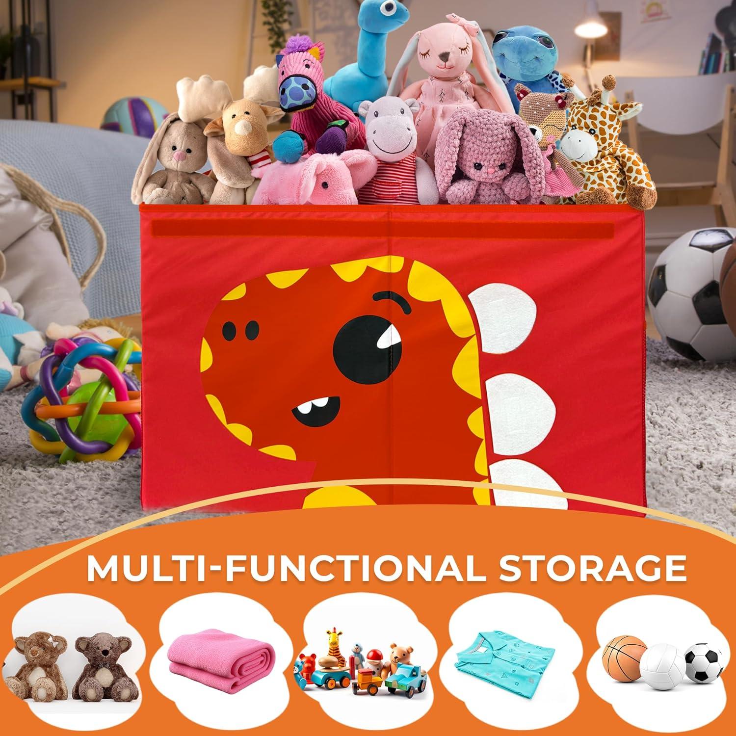 Orange Giraffe Fabric Collapsible Toy Storage Box with Handles