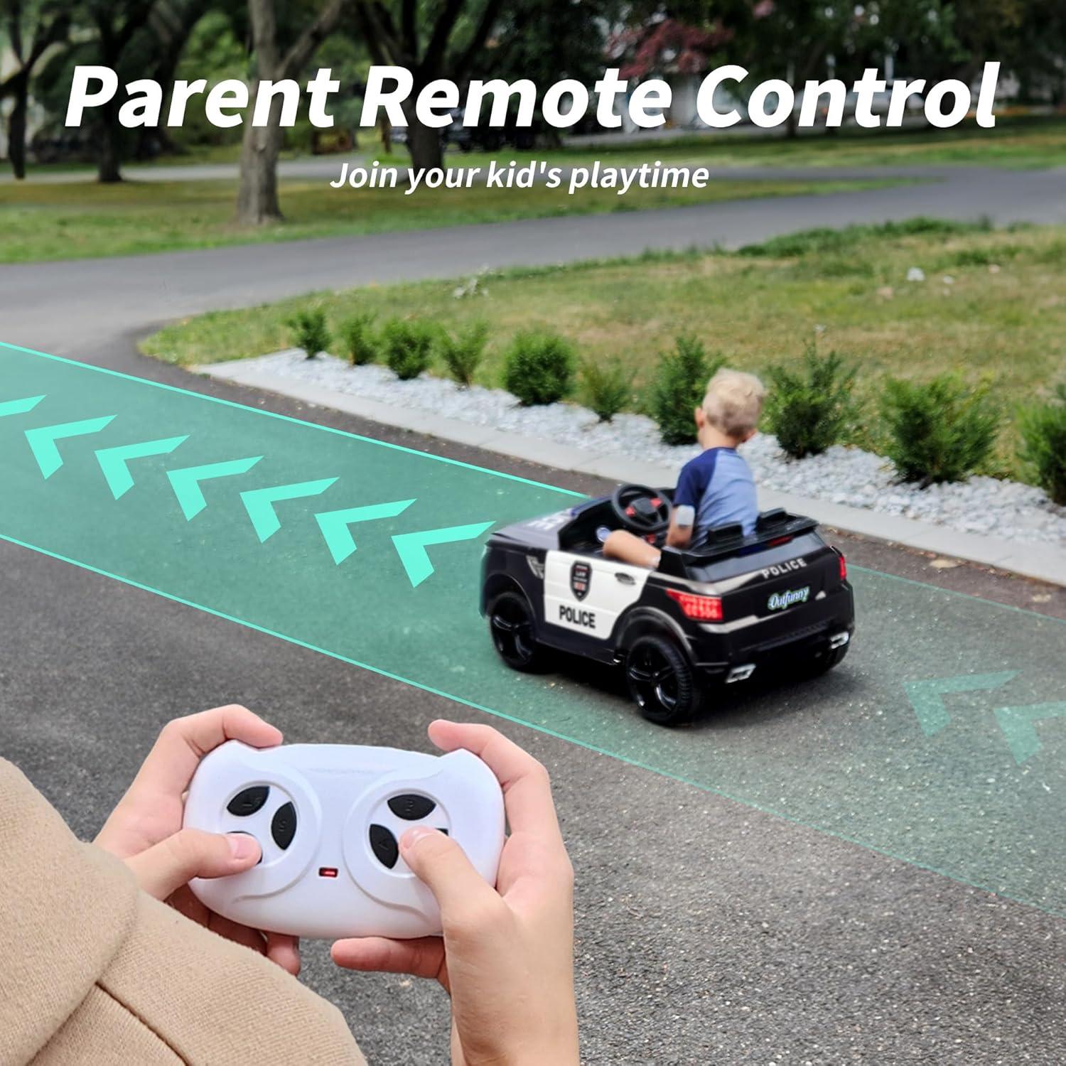 Outfunny Electric Police Car for Kids, 12 Volt Kids Ride on Toy Car with Remote Control, Bluetooth, Megaphone