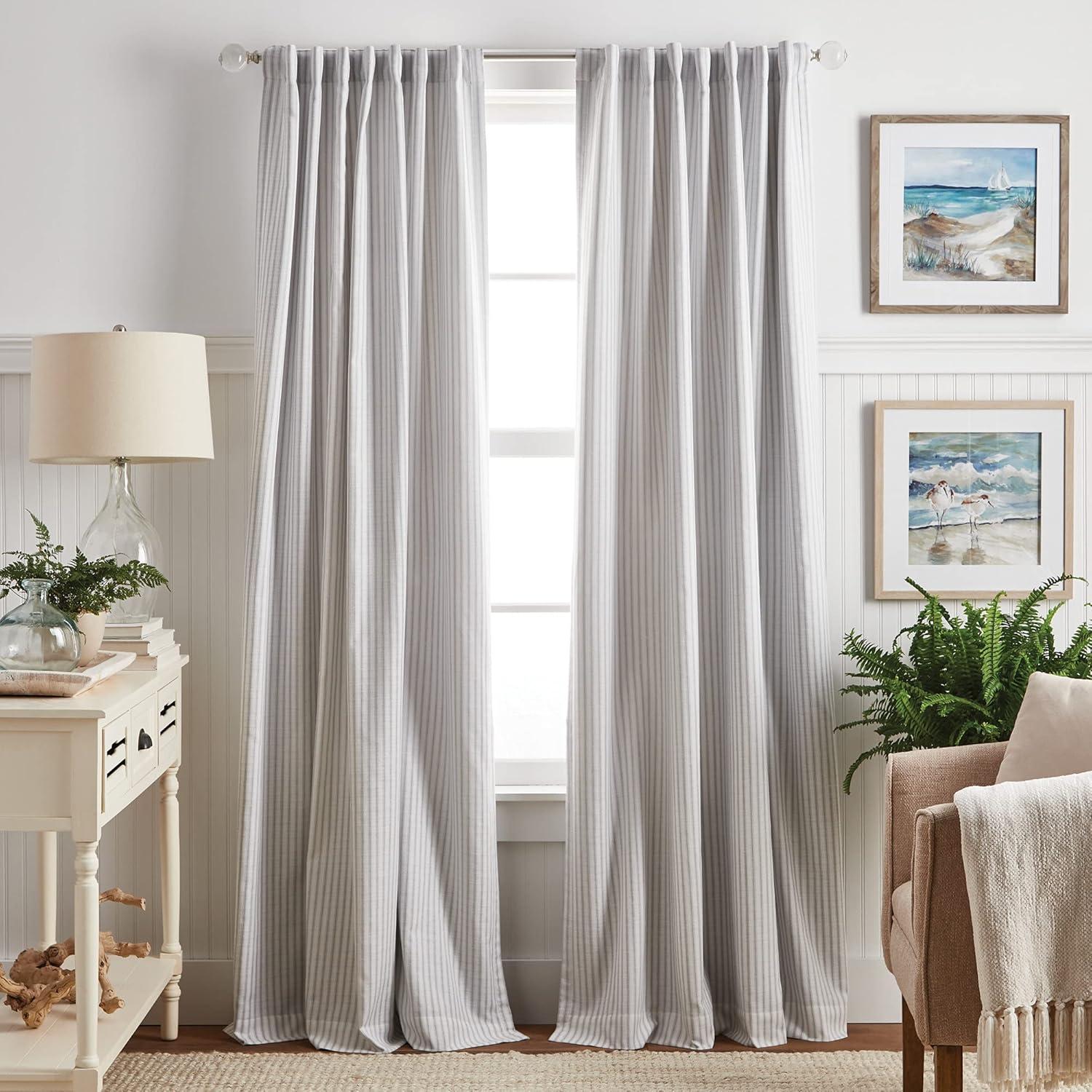 Ticking Cotton Blend Striped Blackout Rod Pocket Curtain Panels