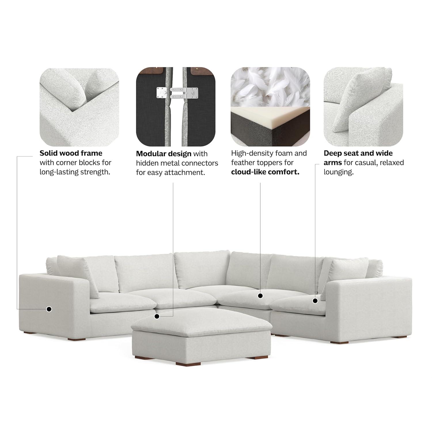AllModern Maud Modular Sofa and Ottoman Set 125-inch-wide L-Shaped Sofa and Matching 36-inch-wide Table Ottoman for Living Room