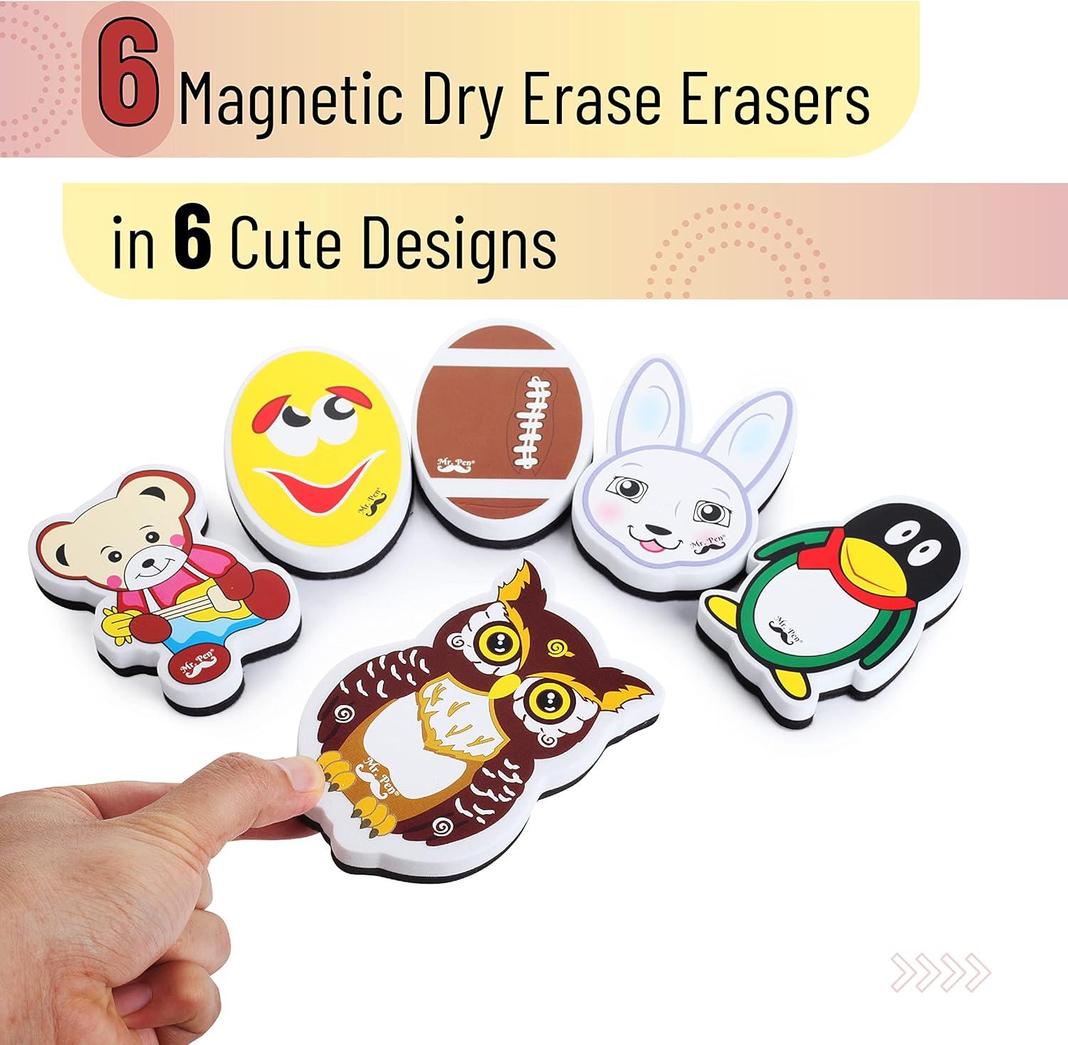 Mr. Pen- Cute Dry Erase Erasers, 6 Pack, Animal Shaped Whiteboard Erasers, Magnetic Eraser for Dry-Erase Boards