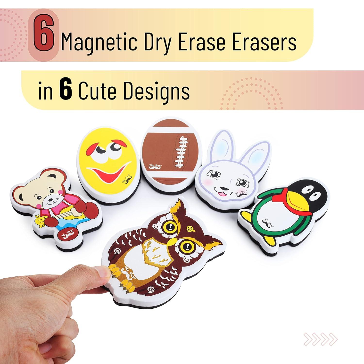 Mr. Pen- Cute Dry Erase Erasers, 6 Pack, Animal Shaped Whiteboard Erasers, Magnetic Eraser for Dry-Erase Boards