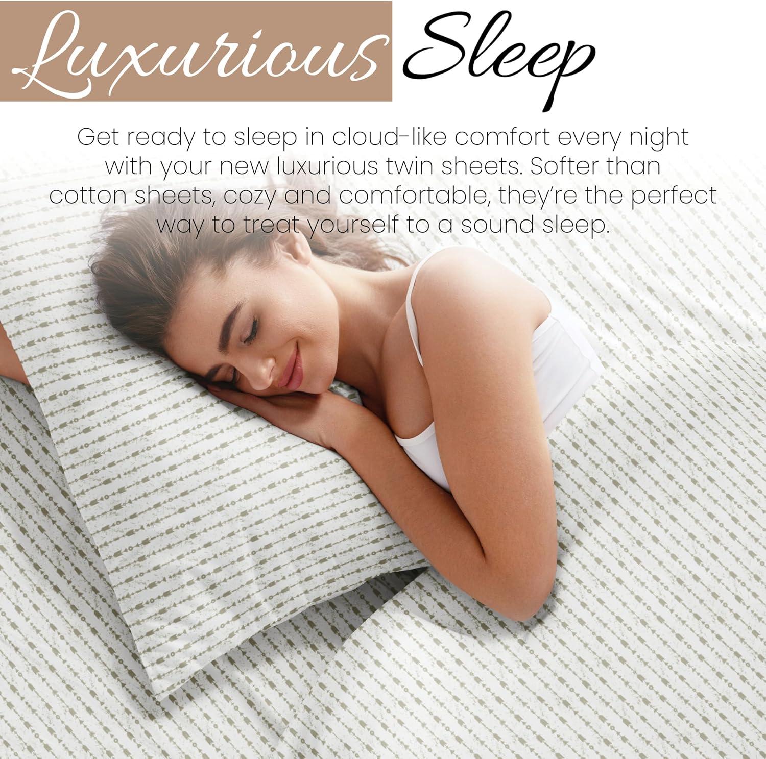 Linen Market Double-Brushed Patterned Microfiber Twin Sheet Set 3 Piece – Oeko-TEX Certified Ultra Soft & Wrinkle-Free - 16" Deep Pocket Sheets - Easy Care Twin Size - Beaded Arrows Sage