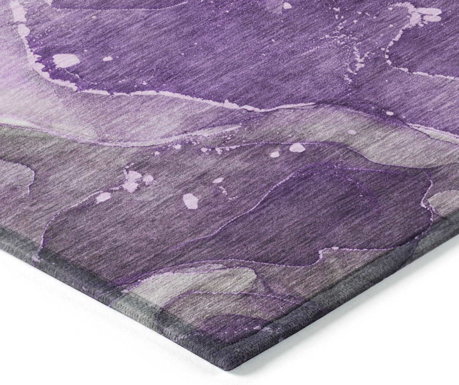 Purple Watercolor Pattern Machine Washable Synthetic Rug