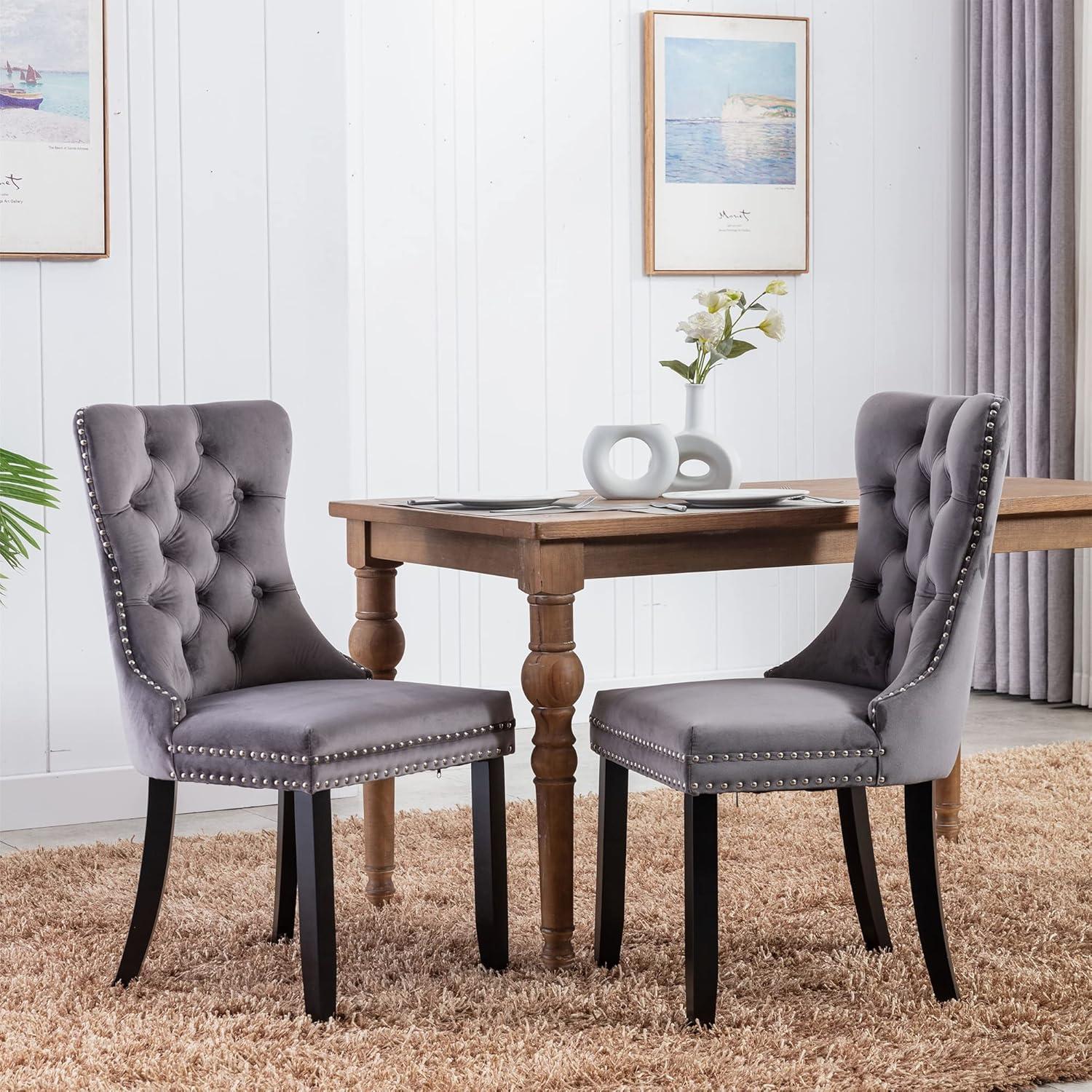 ODUSE-DAILY Grey Velvet Dining Chairs Set of 4, Kitchen & Dining Room Chairs, Tufted Dining Chairs, Fabric Upholstered, Solid Wood, Sillas De Comedor (Gray, 4 Pcs)