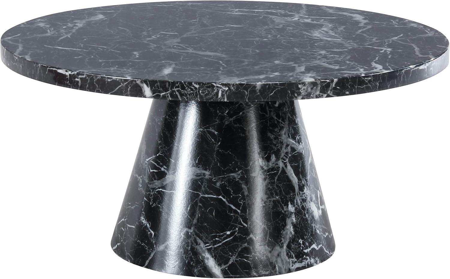 Elegant Omni 36" Round Black Faux Marble & Wood Coffee Table