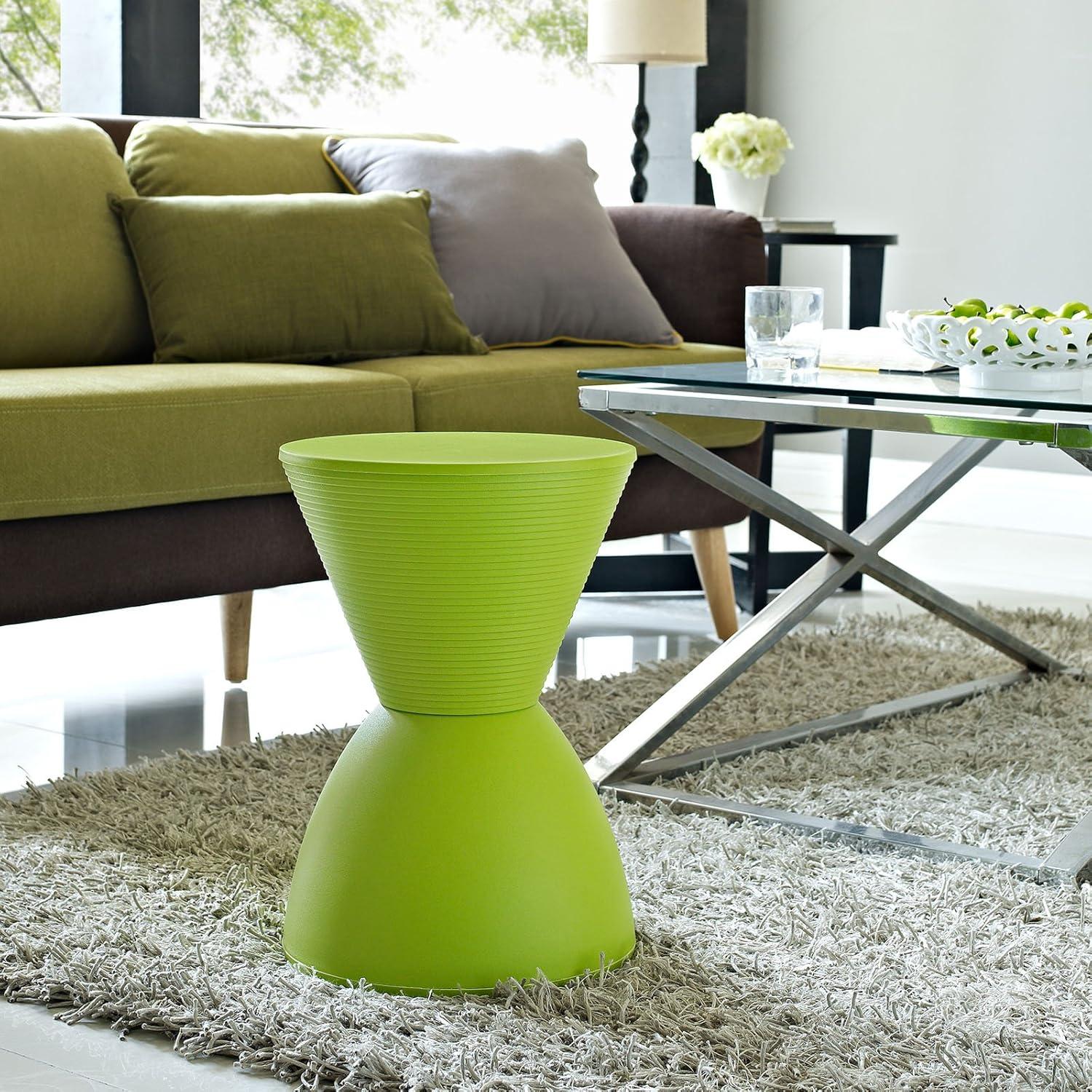 Modern Green Polypropylene Hourglass Accent Stool with Storage