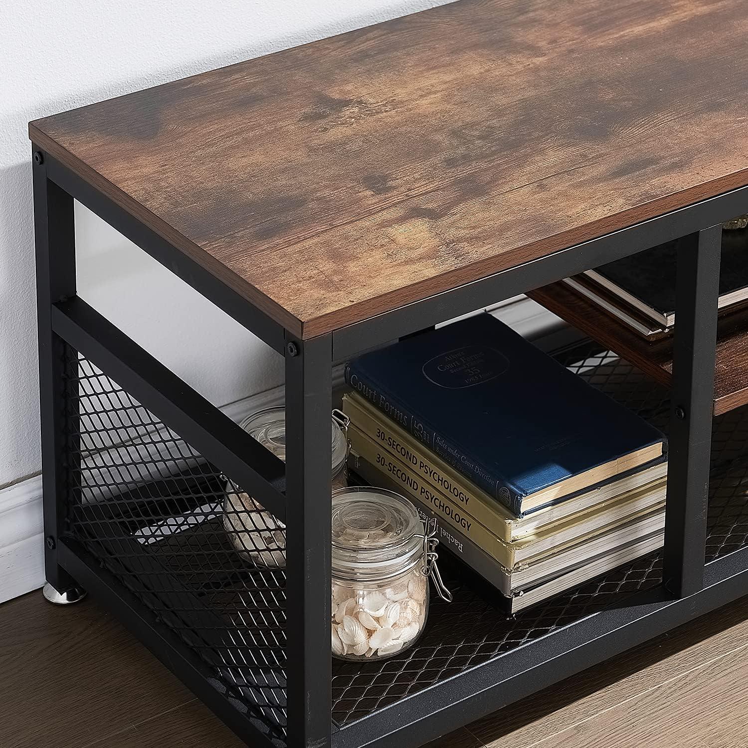 Rustic Brown and Black Industrial TV Stand with Metal Frame