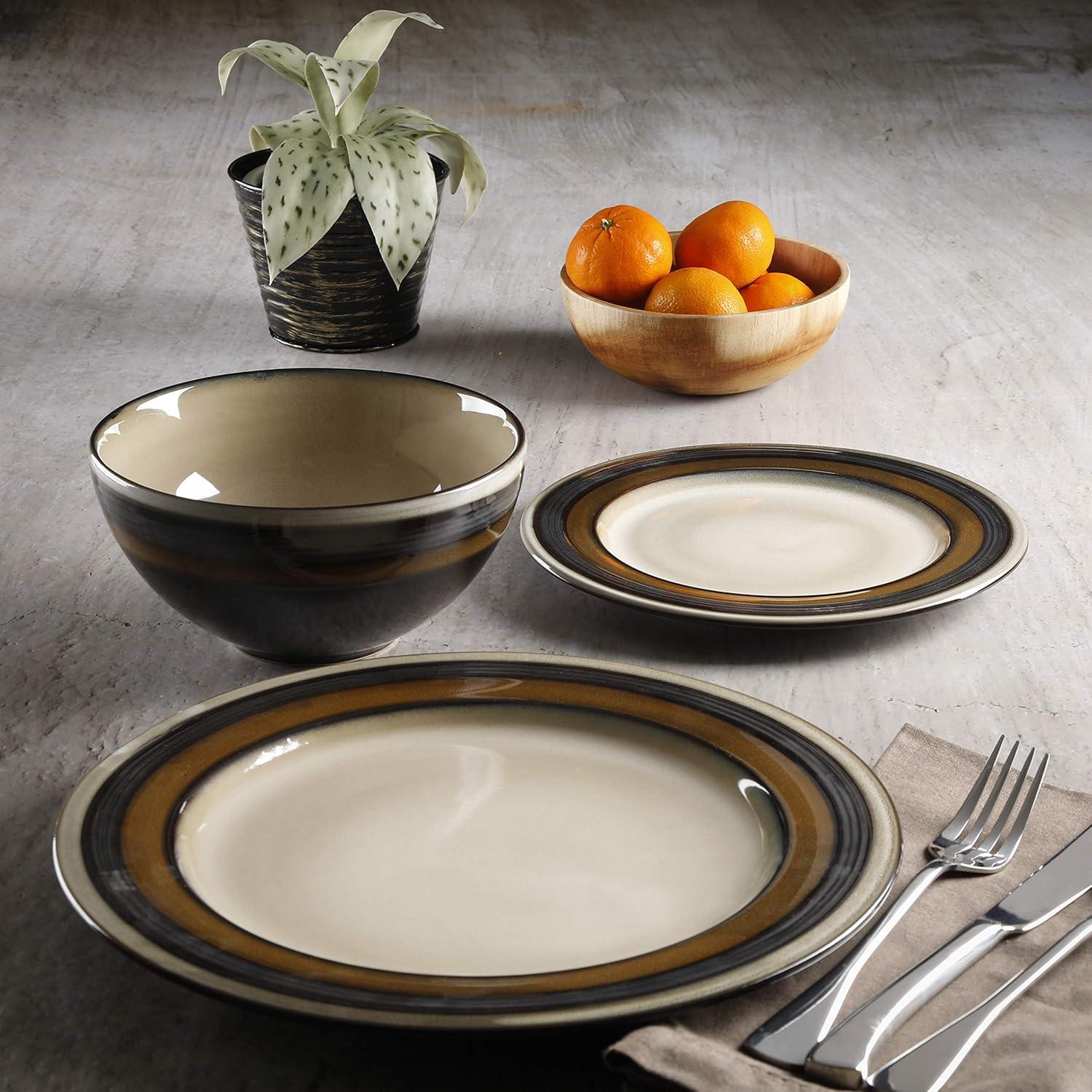 Gibson Studio Kirsten 12-Piece Brown Metallic Reactive Dinnerware Set