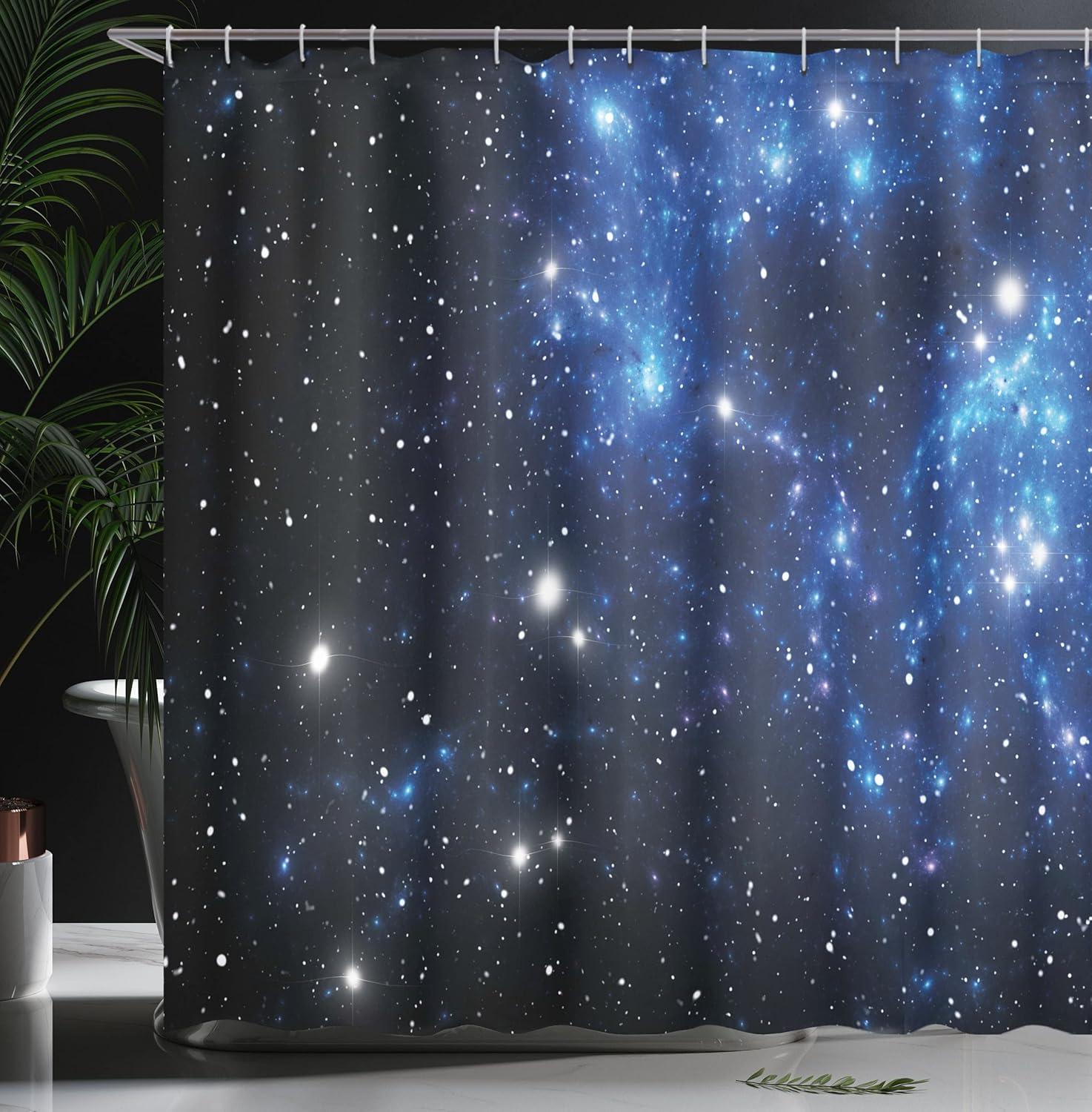 Ambesonne Constellation Shower Curtain, Space Star Nebula, 69"Wx84"L, Blue Black White