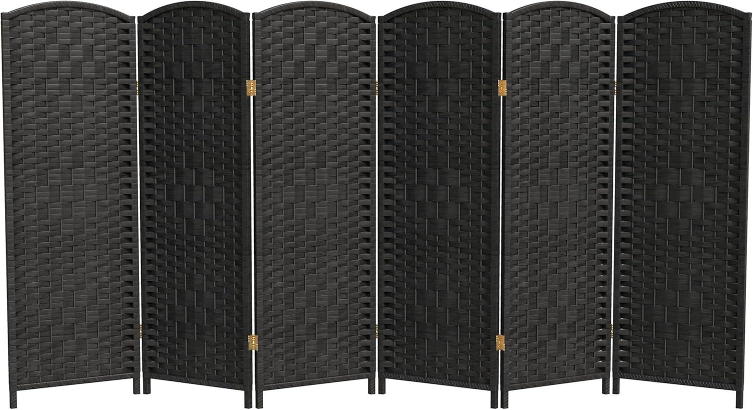 4 ft. Short Diamond Weave Fiber Folding Screen - Black - 6 Panel