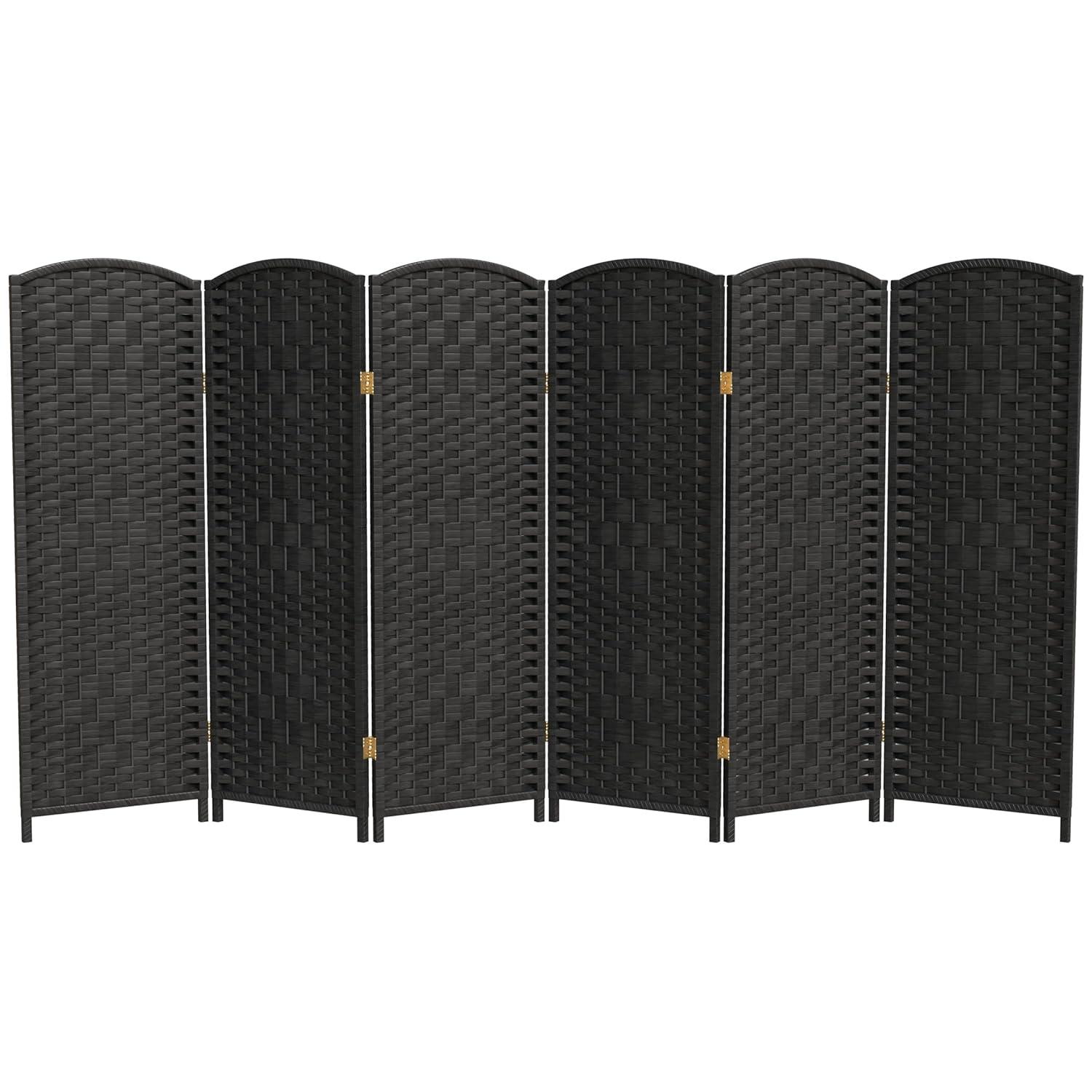 4 ft. Short Diamond Weave Fiber Folding Screen - Black - 6 Panel