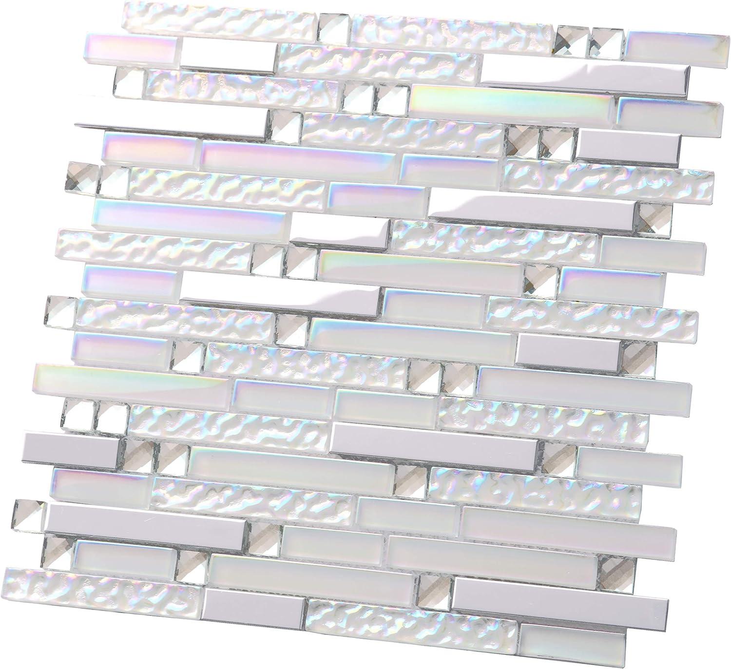 Iridescent White and Chrome Glass Metal Mosaic Tile