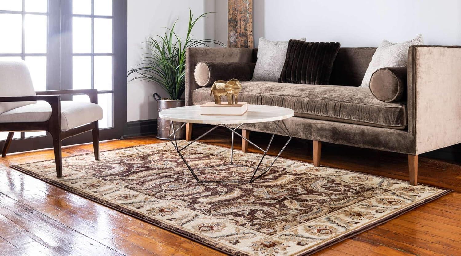 Brown and Gold Rectangular Synthetic 9' x 12' Area Rug