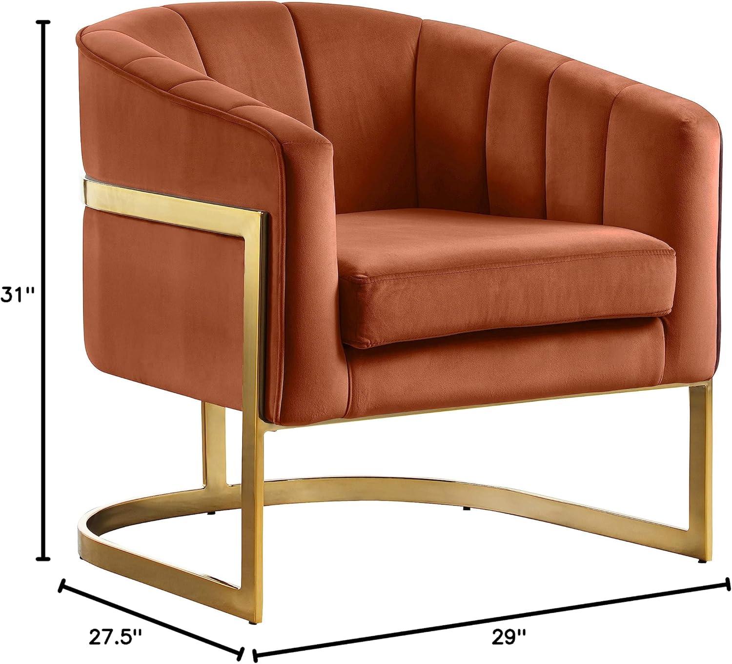 Plush Cognac Velvet Accent Chair with Gold Stainless Steel Base