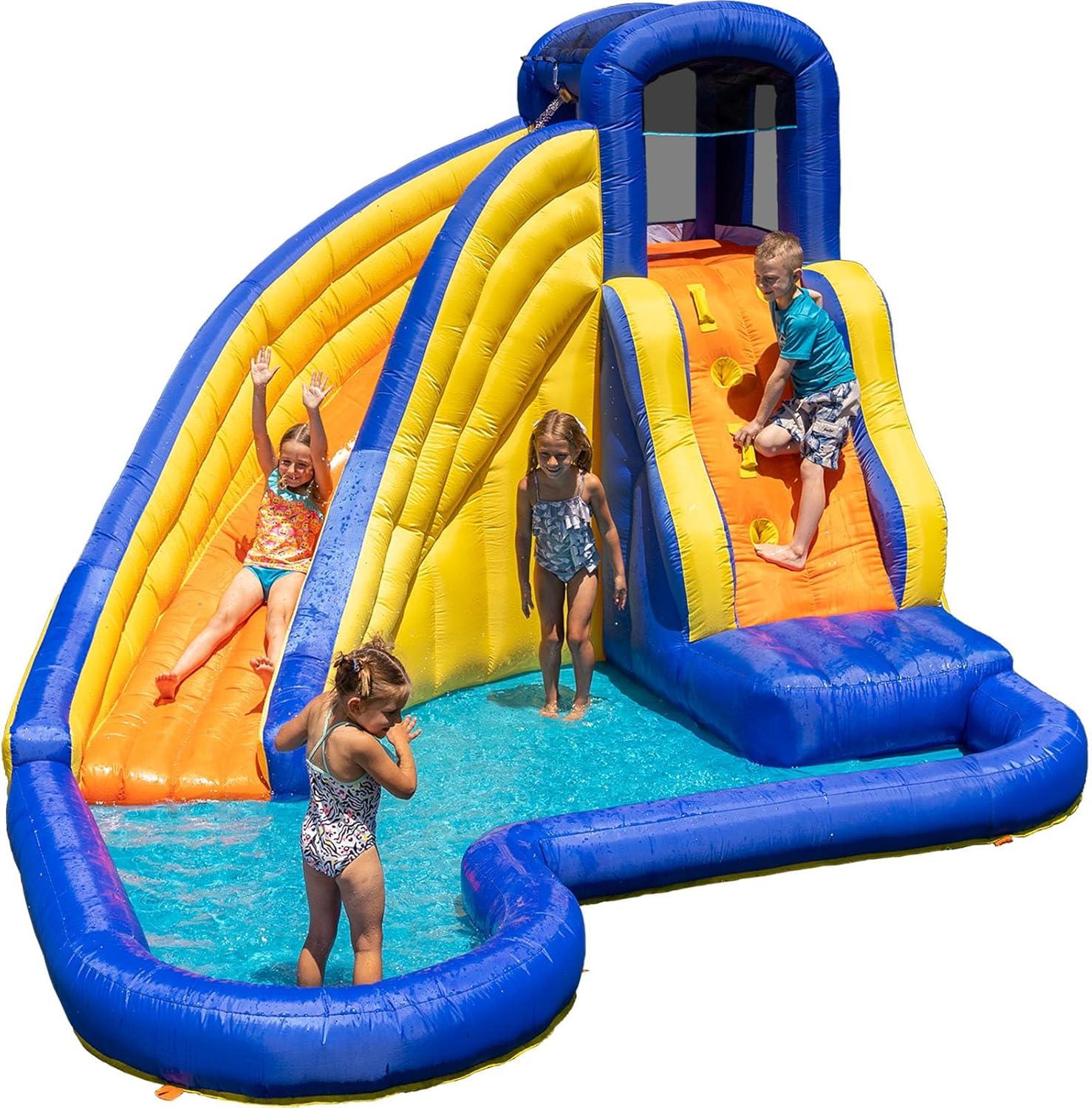 Sportspower™ Big Wave II Inflatable Water Slide with Climbing Wall & Splash Pool, Ages 3-8, Heavy Duty, ASTM Certified, Lifetime Warranty on Included Blower