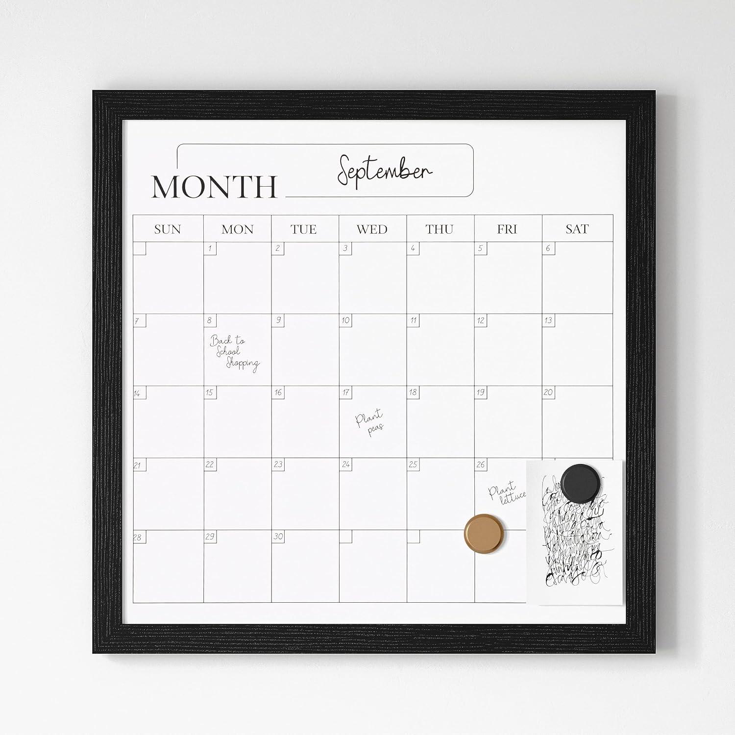 Thomas Martha Stewart Magnetic Monthly Calendar Dry Erase Board with Woodgrain Frame, Dry Erase Marker, and 2 Magnets