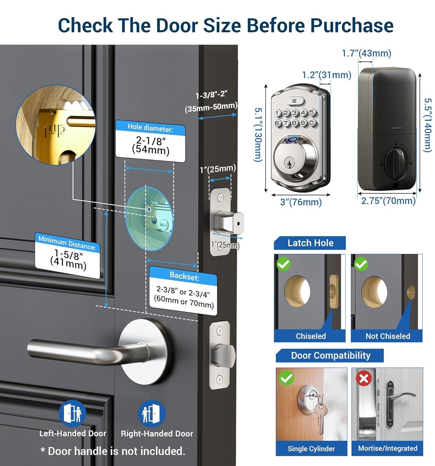 Satin Nickel Electronic Keypad Deadbolt with Fingerprint Sensor