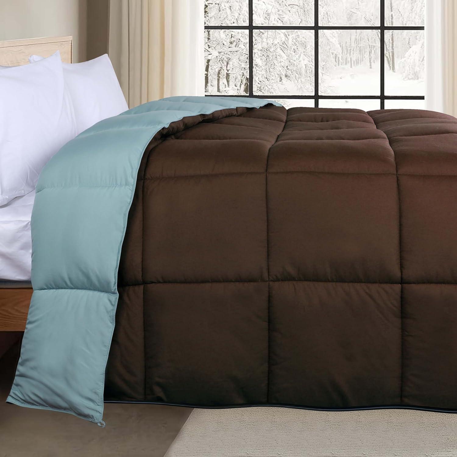 Superior Reversible Down Alternative Comforter, California King, Choco-Sky Blue