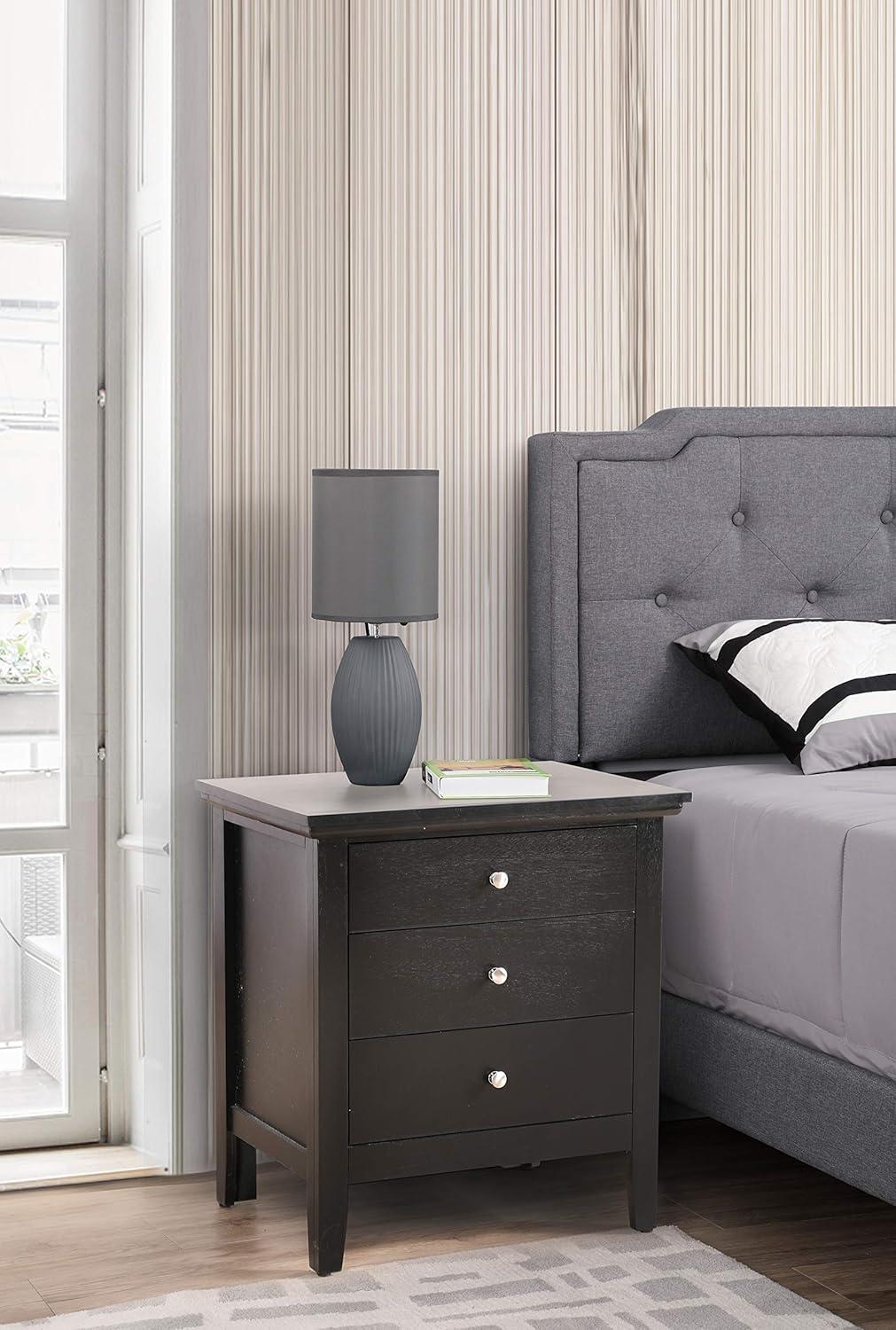 Transitional Nickel-Handled 3-Drawer Nightstand in Black