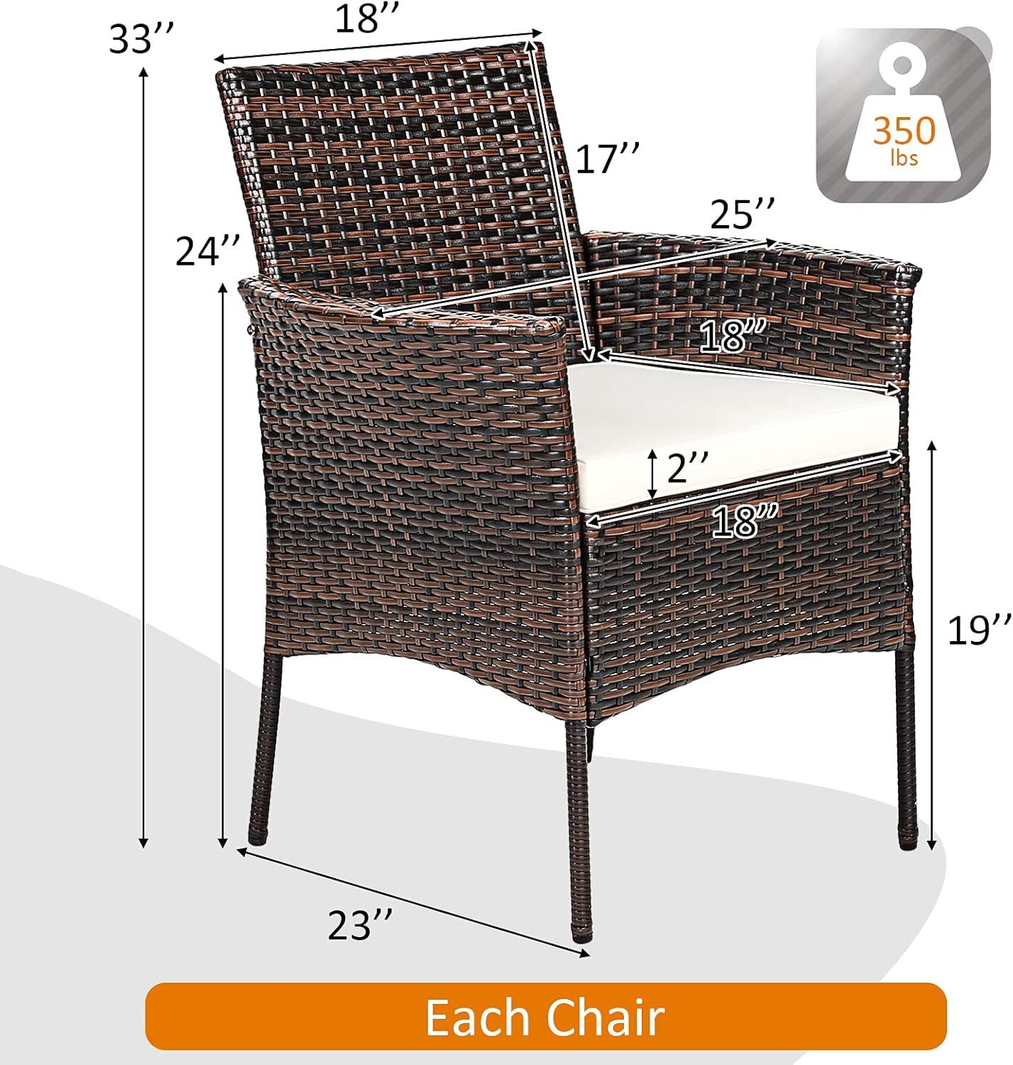 Tangkula Outdoor 2 PCS Rattan Dining Chair Patio Cushioned Arm Chair w/Zipper Brown