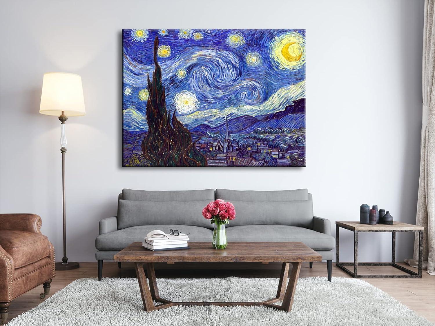 Wieco Art Starry Night Abstract Canvas Prints Wall Art of Van Gogh Famous Artwork Modern Gallery Wrapped Classic Sky Star Pictures Artwork for Living Room Home Office Decorations