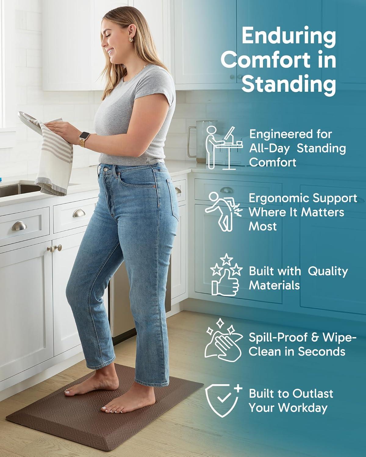 Ophanie Kitchen mats for Floor, 3/4 inch Thick, Kitchen Rugs, Anti Fatigue Standing Cushioned Mat, Waterproof,Comfort Ergonomic mat for Office, Home, Sink, 20''x39'' Brown Non-Slip Bottom