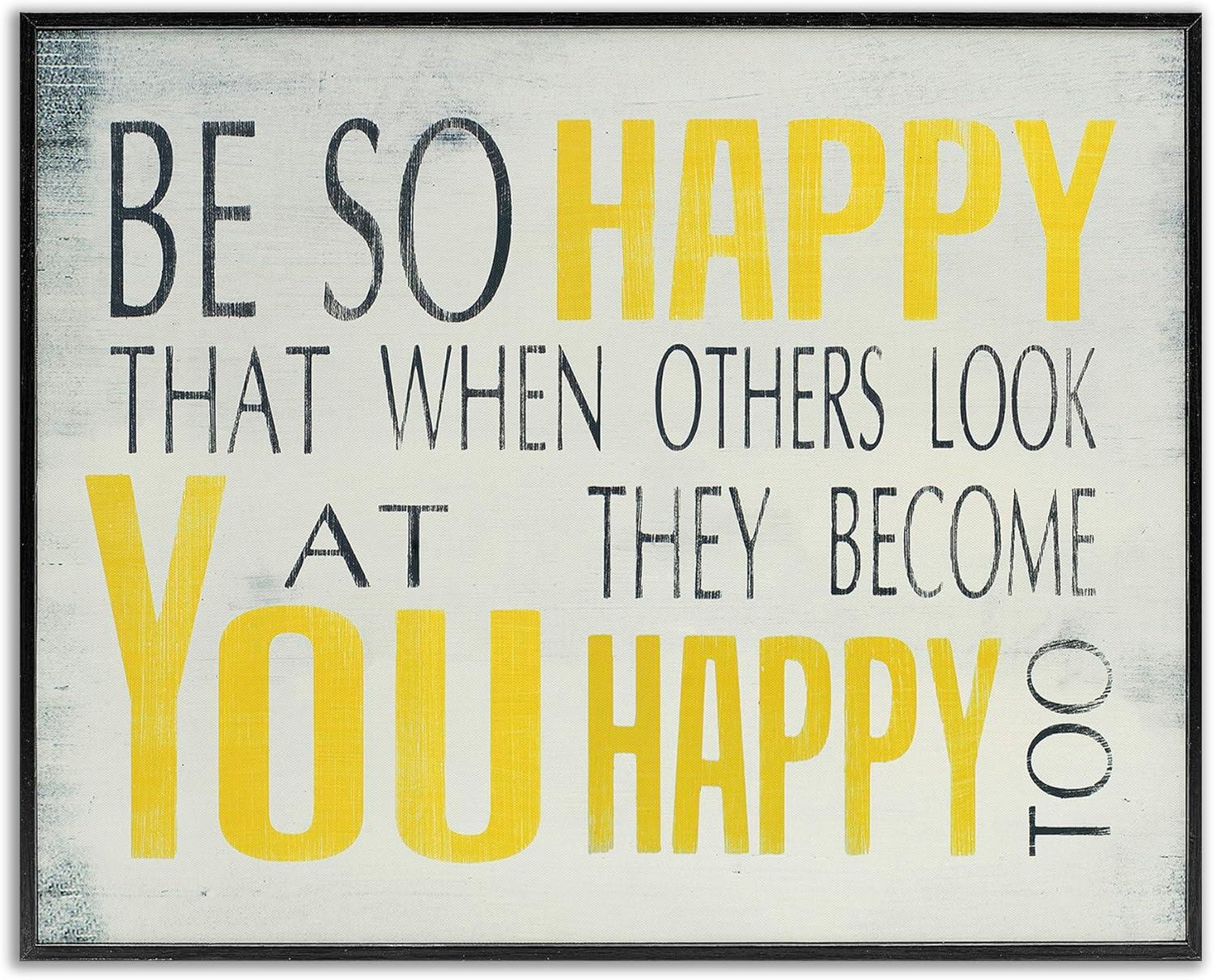 Be So Happy Black and Yellow Framed Canvas Art