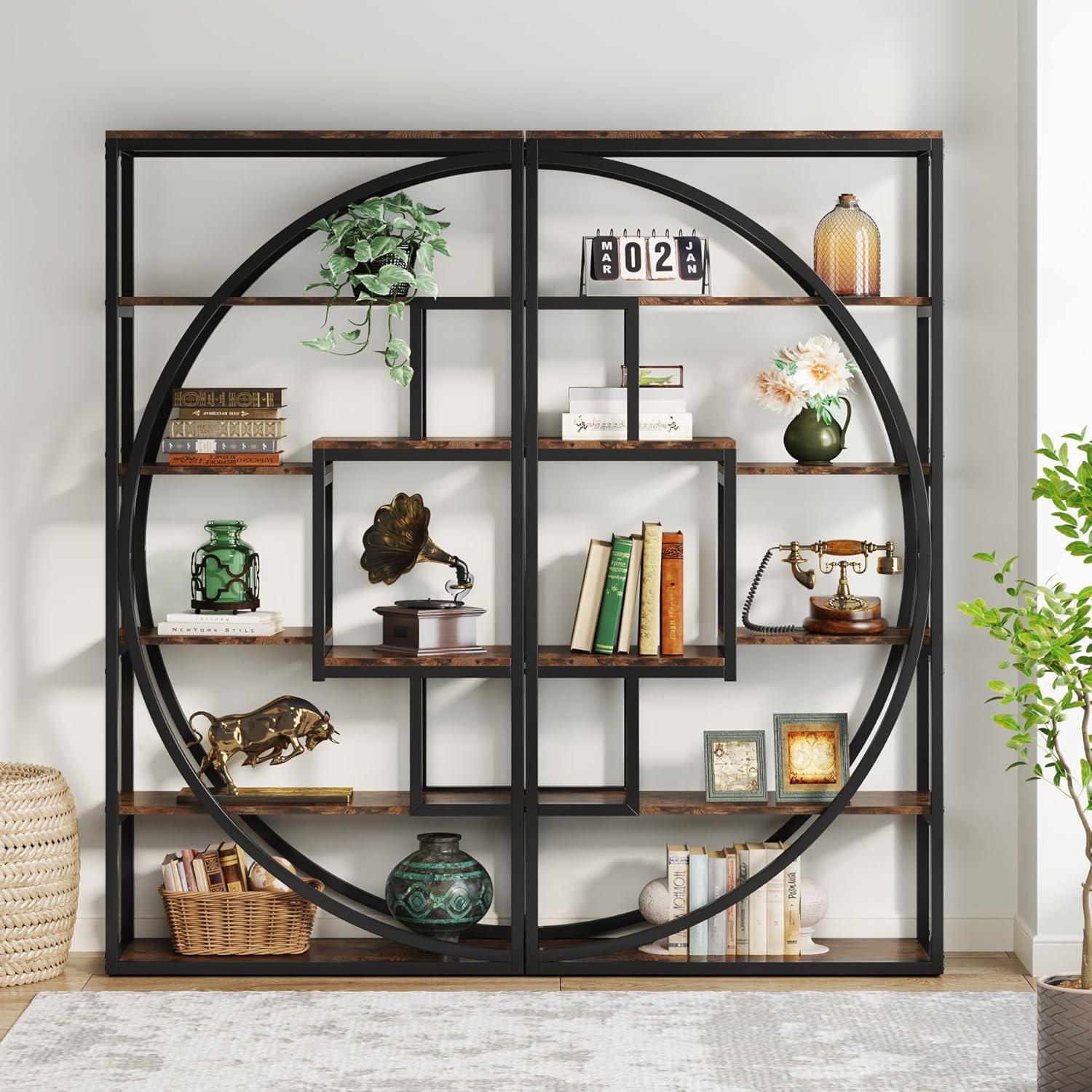 Tribesigns Bookshelf, Industrial 5-Tier Etagere Bookcase, 70.8 inch Tall Bookshelf with 8 Open Storage Shelf, Book Shelf Display Tack Shelving Unit for Home Office Living Room, Rustic Brown