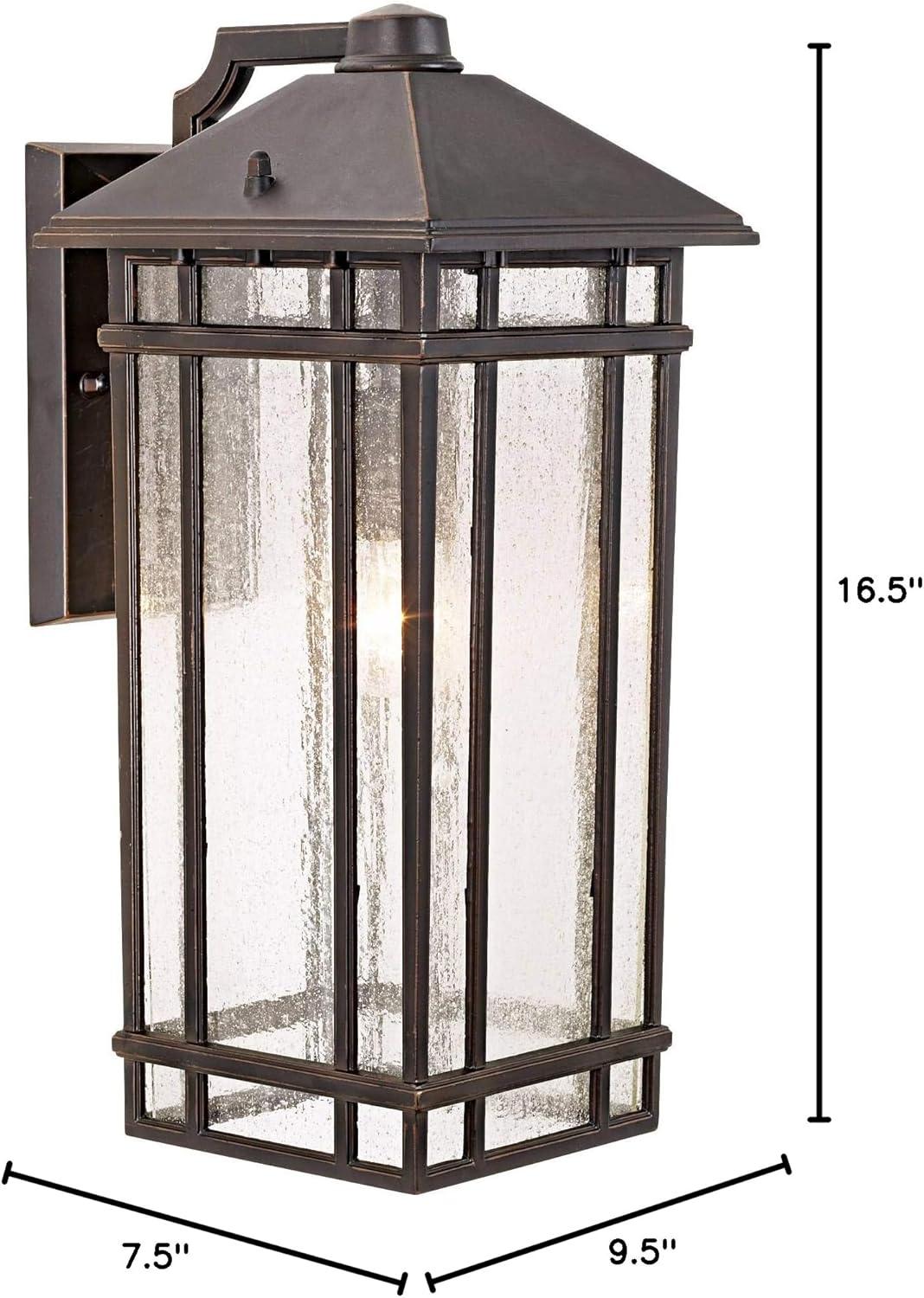 Kathy Ireland Art Deco Outdoor Wall Light Fixture Rubbed Bronze 16 1/2" High Seedy Glass Panels for Exterior House Porch Patio