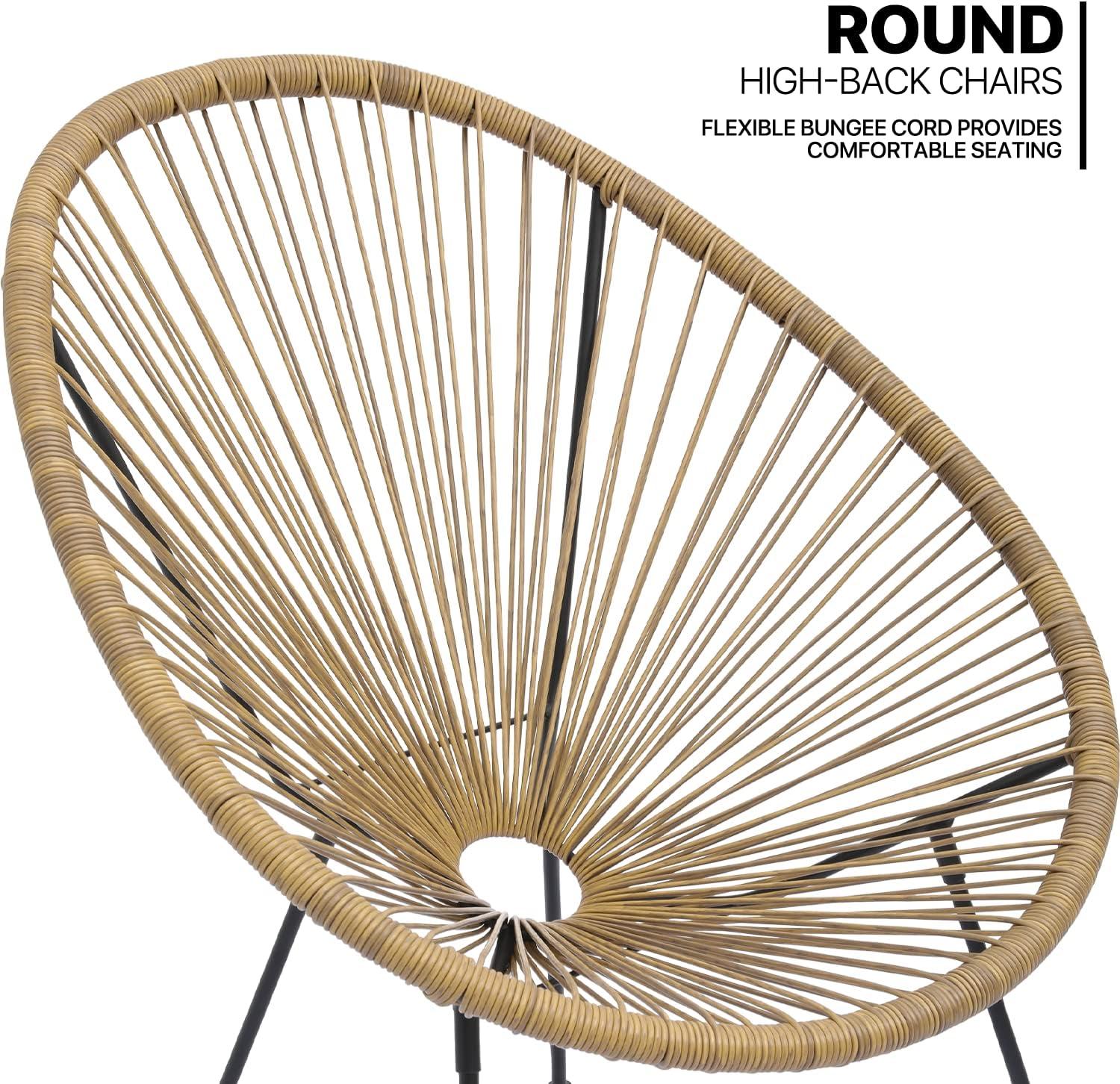 MoNiBloom 3 Pieces Outdoor Patio Furniture Rattan Wicker Table and Chairs Set, Conversation Bistro Set with Tempered Glass Tabletop for Porch Balcony Backyard Pool, Natural