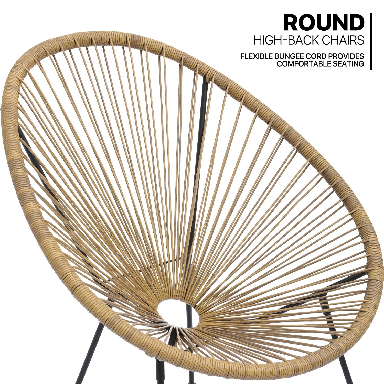 MoNiBloom 3 Pieces Outdoor Patio Furniture Rattan Wicker Table and Chairs Set, Conversation Bistro Set with Tempered Glass Tabletop for Porch Balcony Backyard Pool, Natural