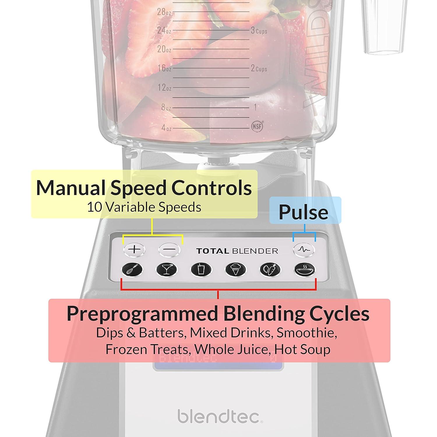 Blendtec Total Classic Original Blender - WildSide+ Jar (90 oz) and Blendtec GO™ Travel Bottle (34 oz) BUNDLE - Professional-Grade Power - 6 Pre-programmed Cycles - 10-speeds - Black