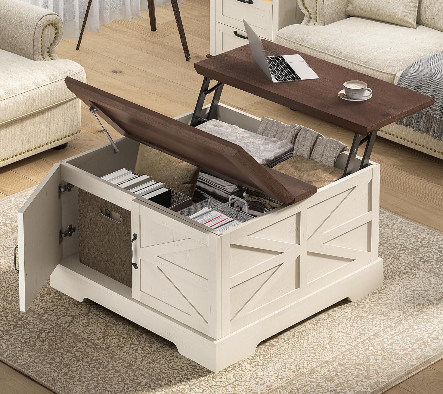 Jode Lift Top Coffee Table for Living Room with 4 Sliding Barn Doors