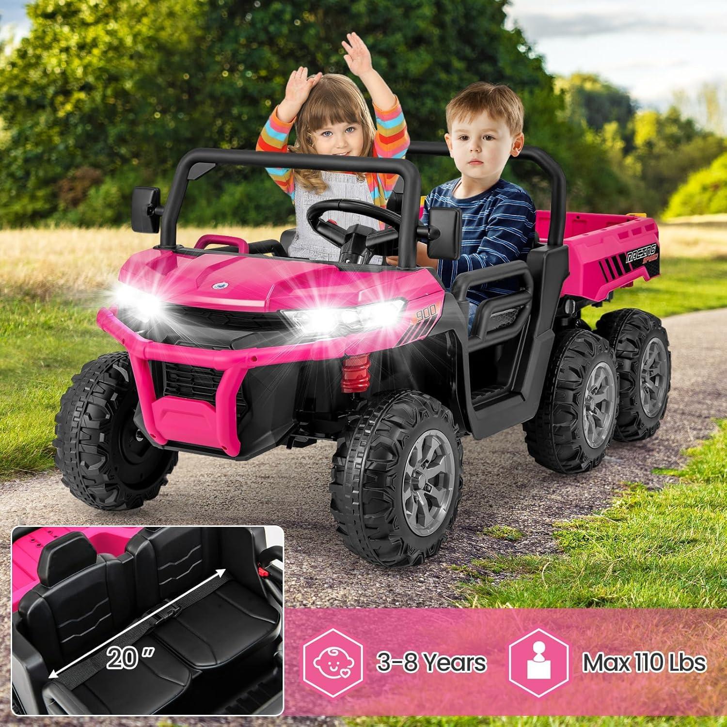 24V Kids Ride on Dump Truck with Remote Control, 2 Seater Powered 4-Wheel UTV Toys, 2x200W Ride on Tractor Car w/ Electric Dump Bed, Shovel, Bluetooth Music, Pink