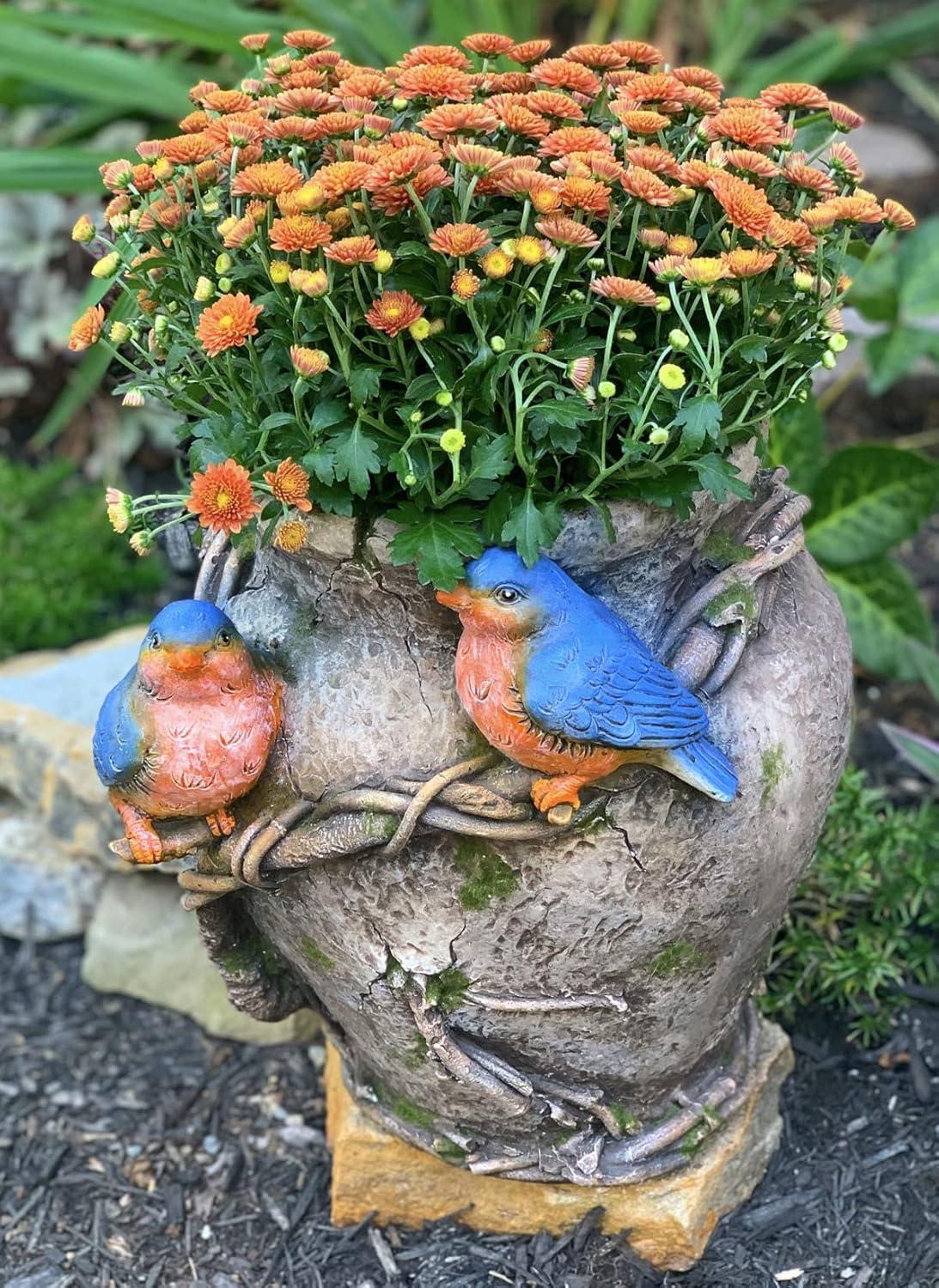 Hand-Painted Blue Birds MGO Flower Planter, Medium