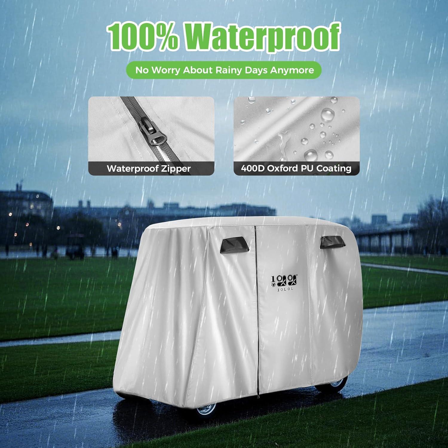 10L0L Golf Cart Cover 4 Passenger for Yamaha EZGO Club Car, 420D Waterproof Sunproof Dustproof Enclosure Cover, Black
