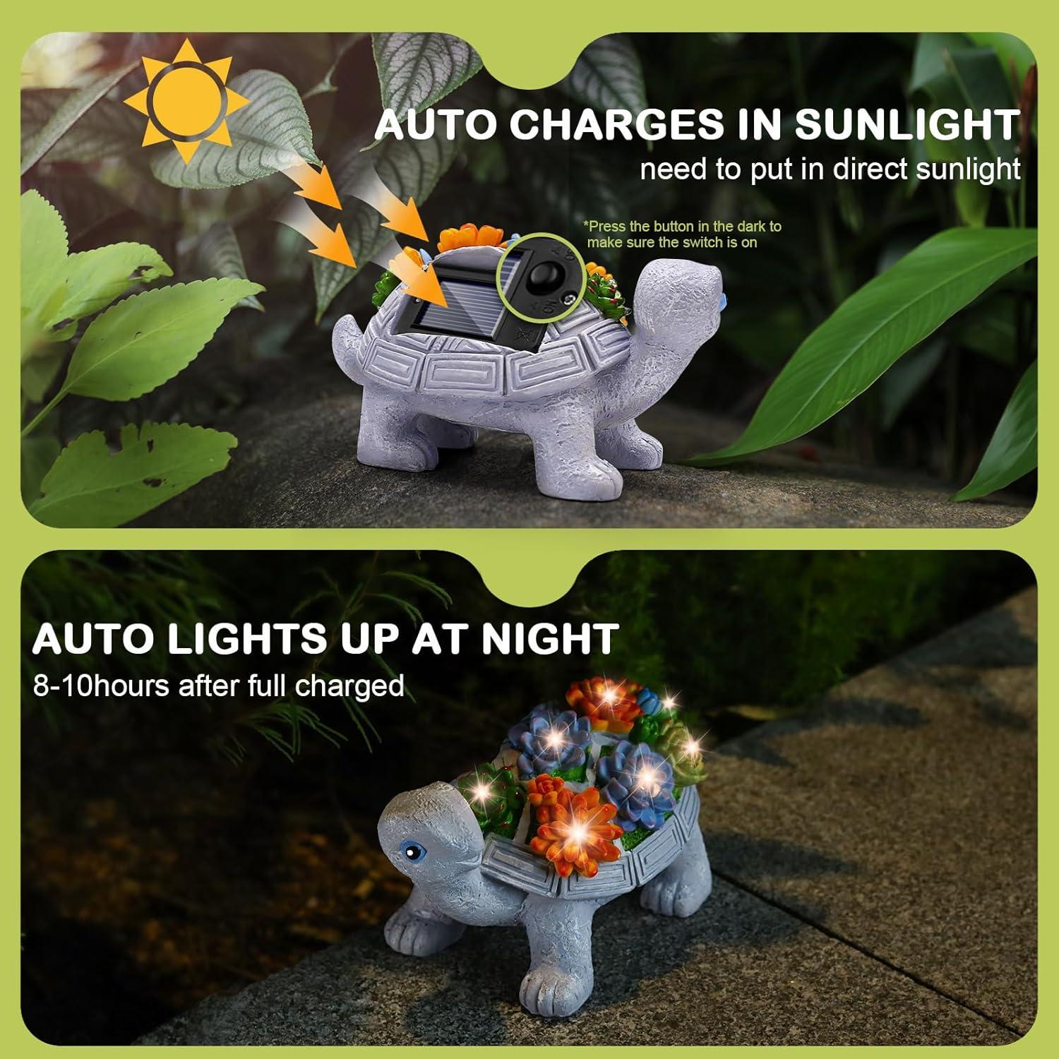 YUNMUTENG Solar Garden Outdoor Statues with Succulent and 7 LED Lights -Decor Tortoise Statue for Patio,Yard Ornament - Unique Housewarming Gifts
