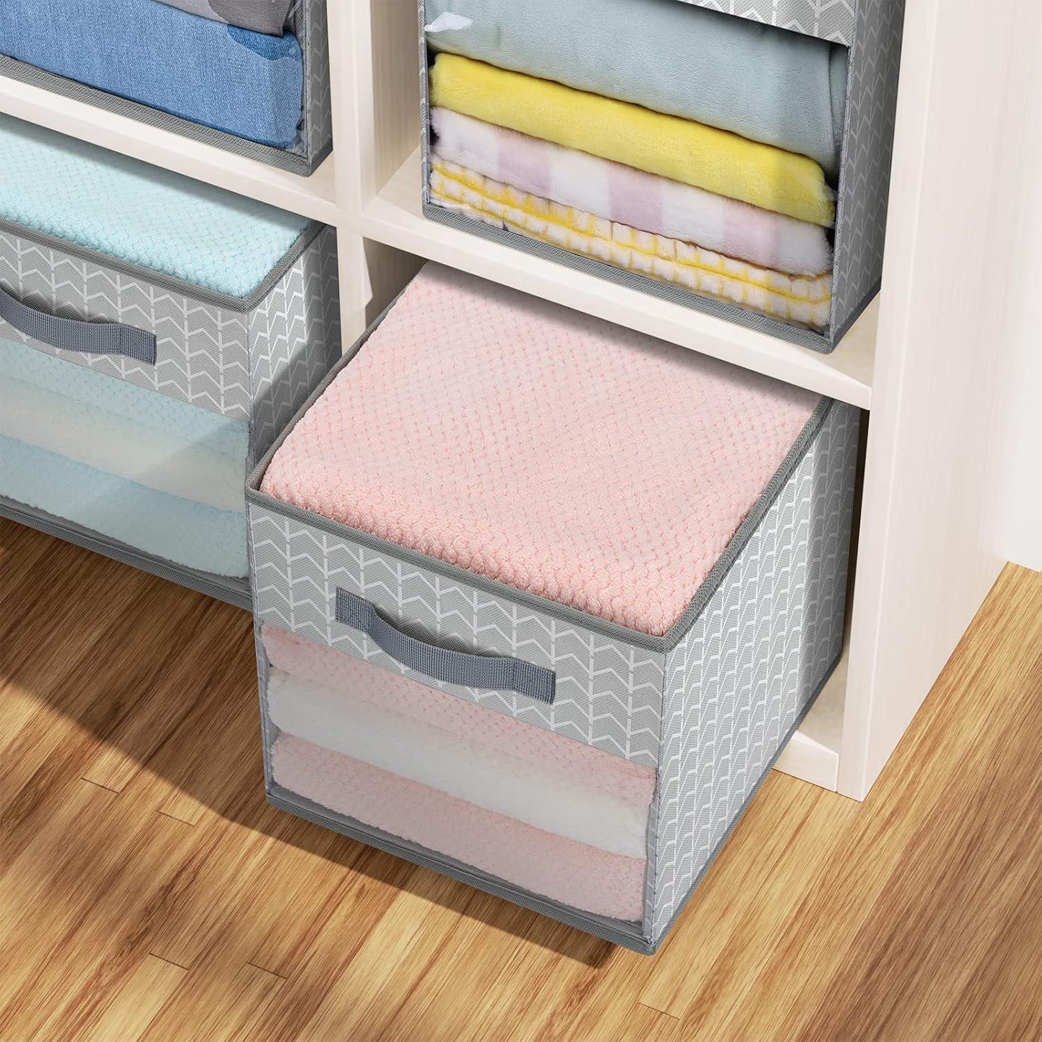 Storage Cubes, 6 Pack Cube Storage Bin, Foldable Storage Cubes With Window, Closet Storage Bins With Handle,Storage Cubes For Clothes, Toys, Books (Grey)