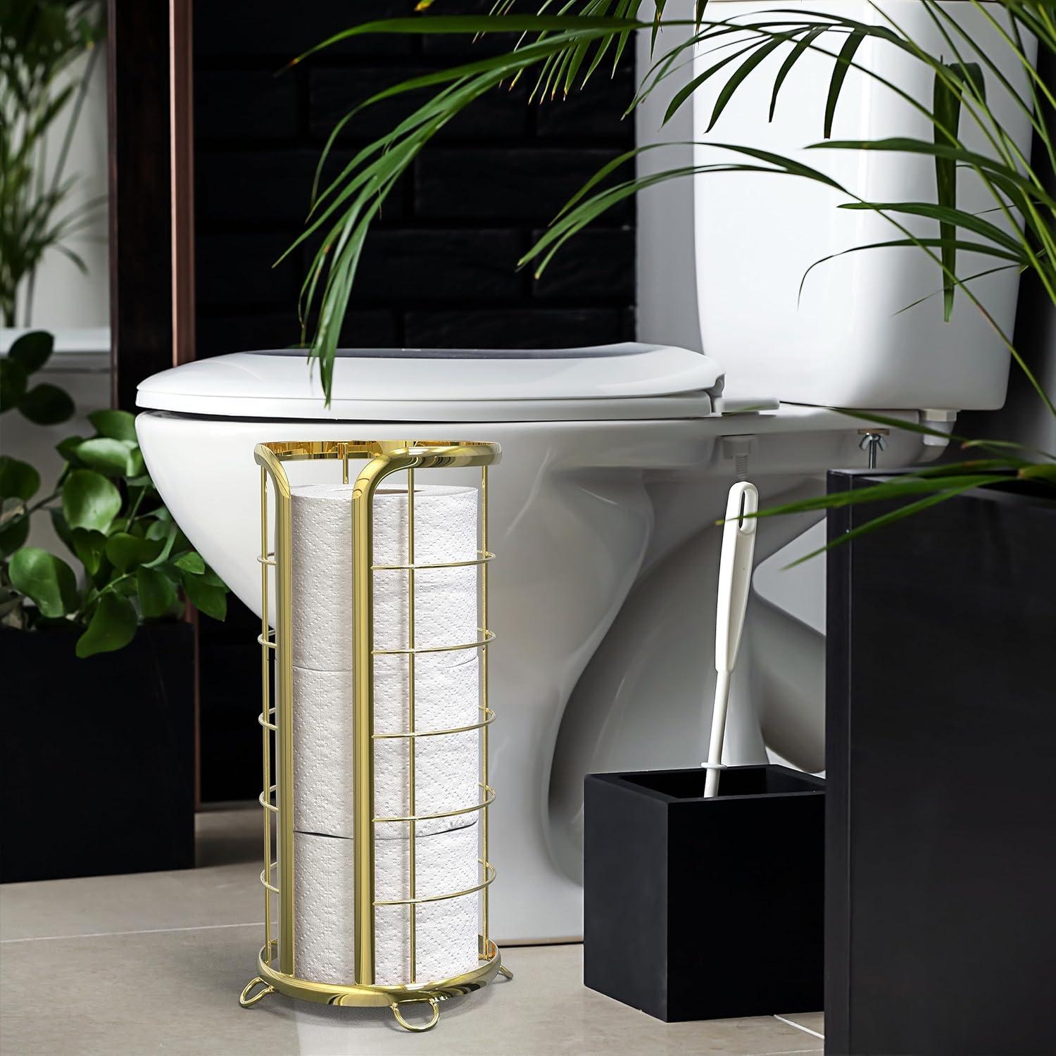 Gold Freestanding Modern Toilet Paper Holder with Open Top