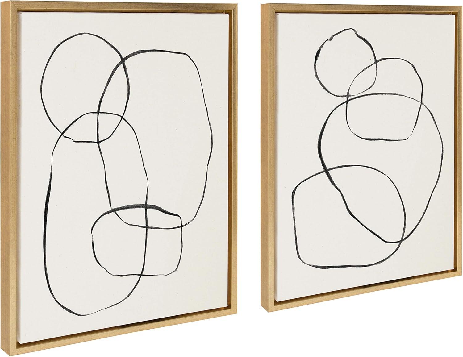 Gold Framed Abstract Modern Circles Canvas Print Set