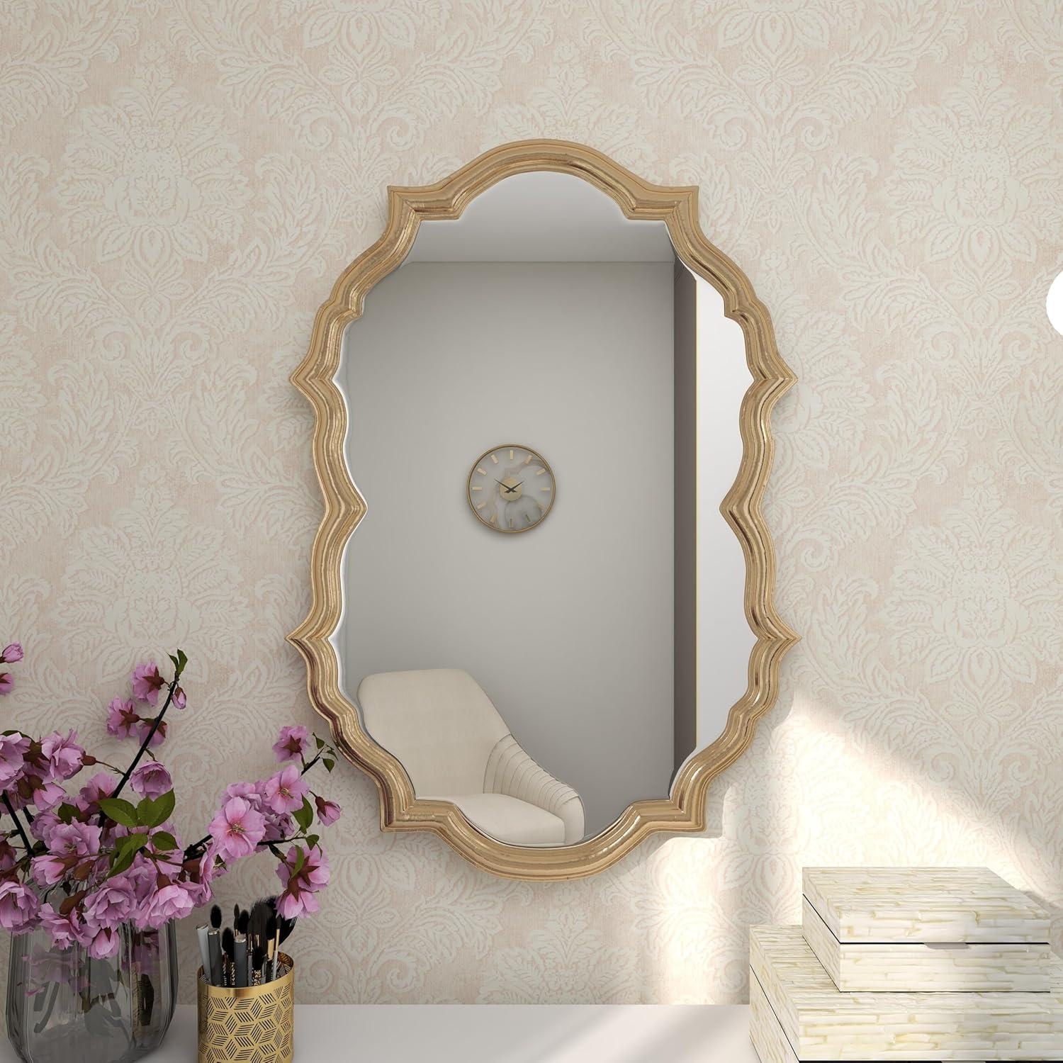 DecMode 25" x 36" Gold Quatrefoil Shaped Wall Mirror