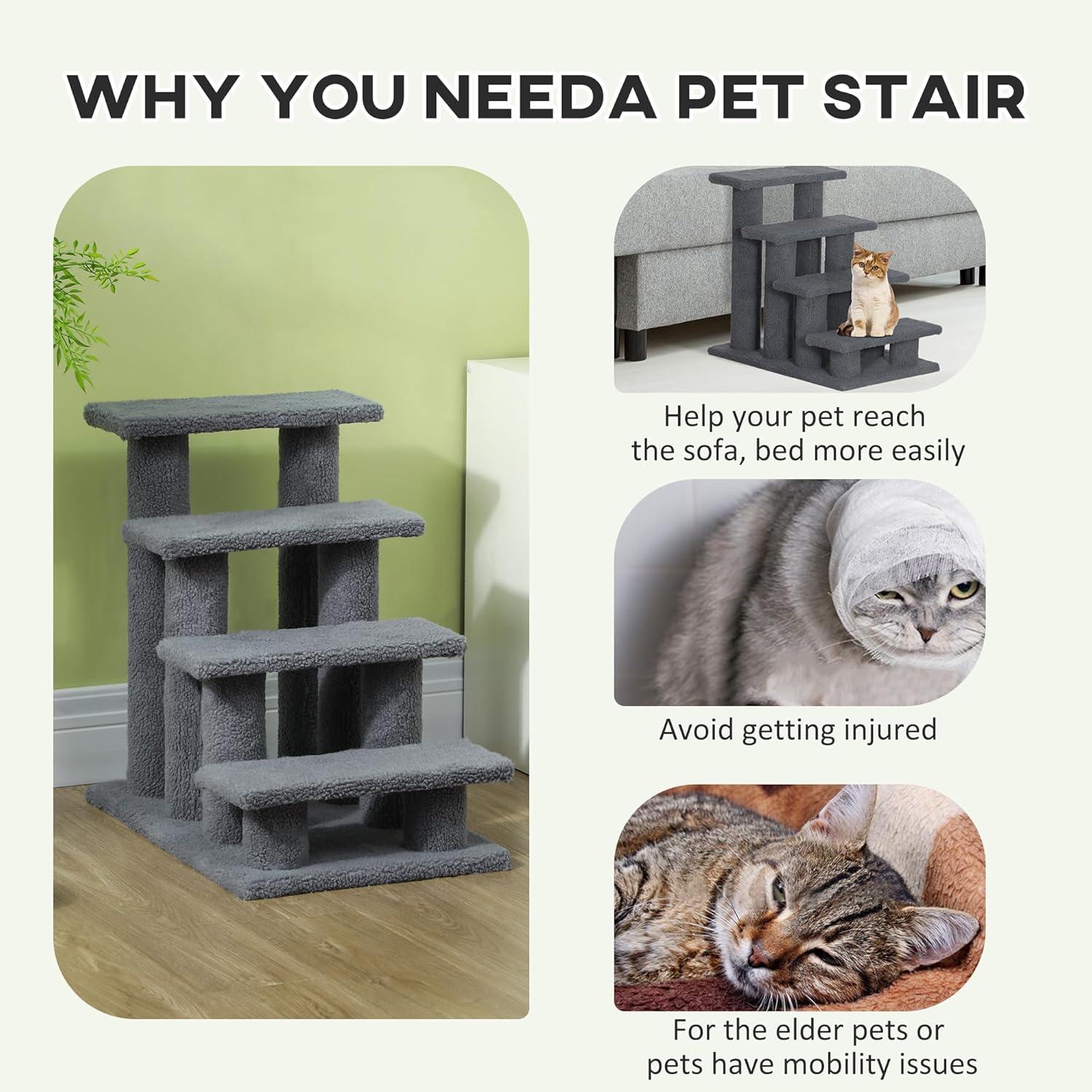 PawHut 25" 4-Step Multi-Level Carpeted Cat Scratching Post Pet Stairs